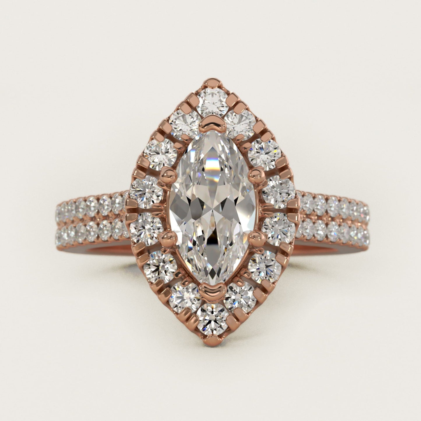 Double Shank Diamond Halo Engagement Ring In 18k Rose Gold By James Allen - Marquise Center