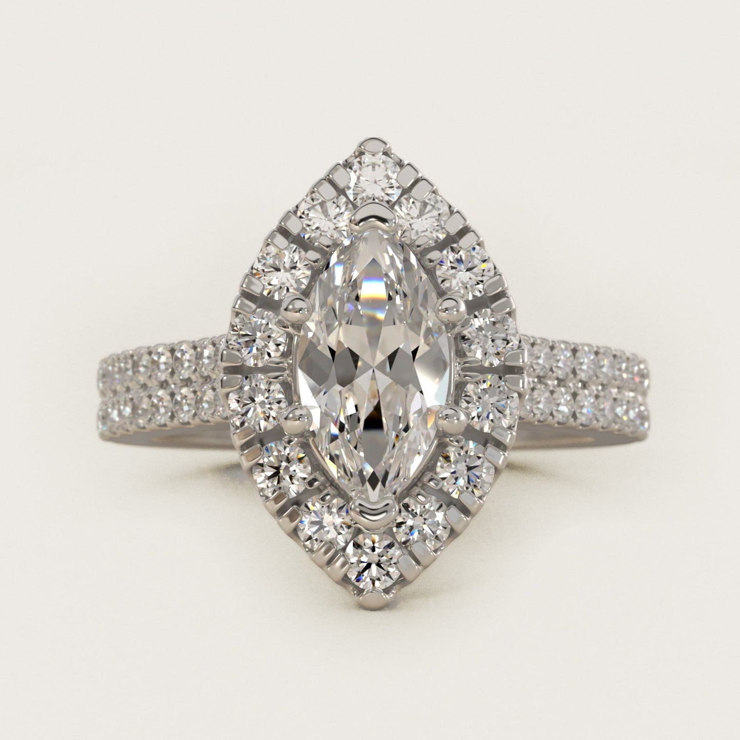 Double Shank Diamond Halo Engagement Ring In 18k White Gold By James Allen - Marquise Center