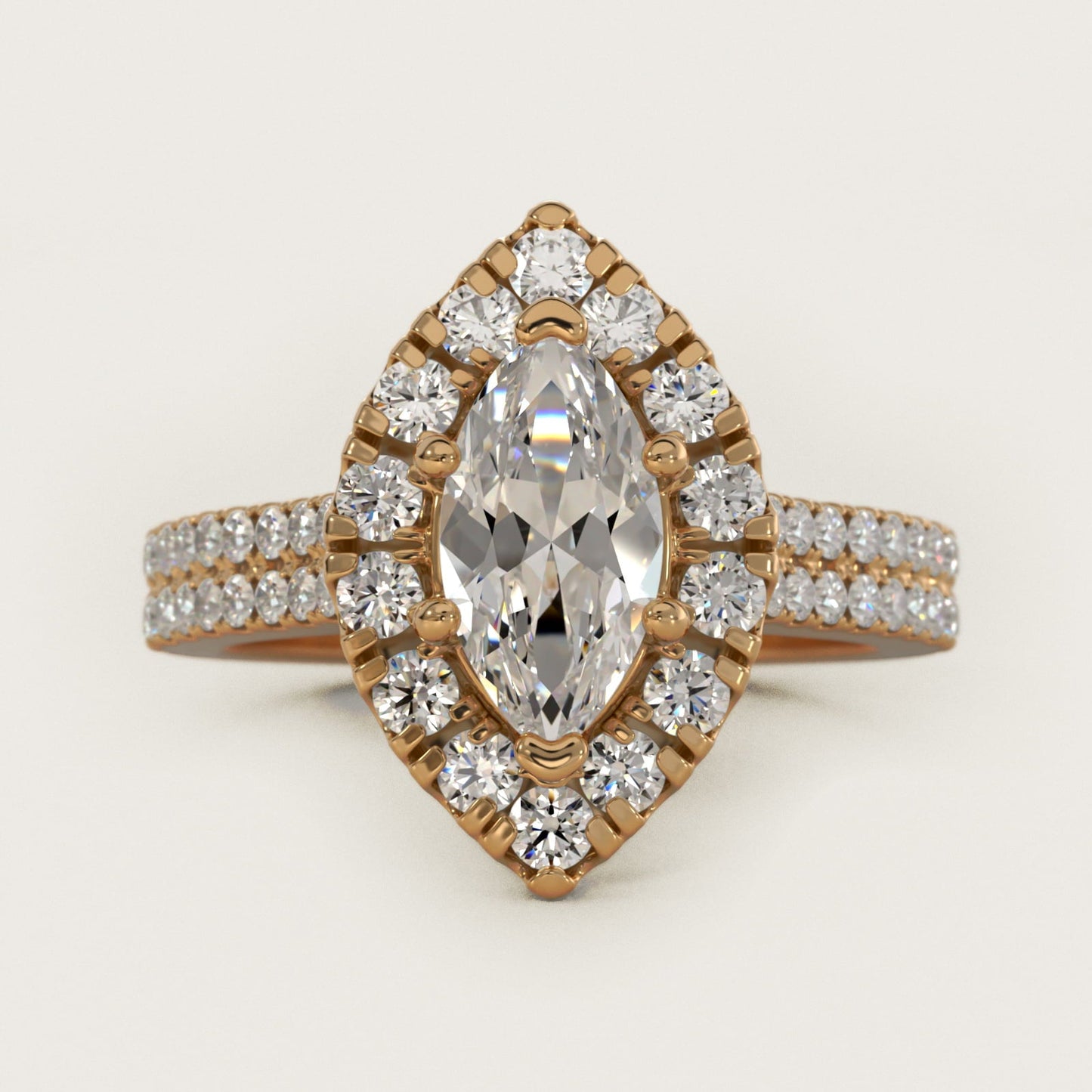 Double Shank Diamond Halo Engagement Ring In 18k Yellow Gold By James Allen - Marquise Center