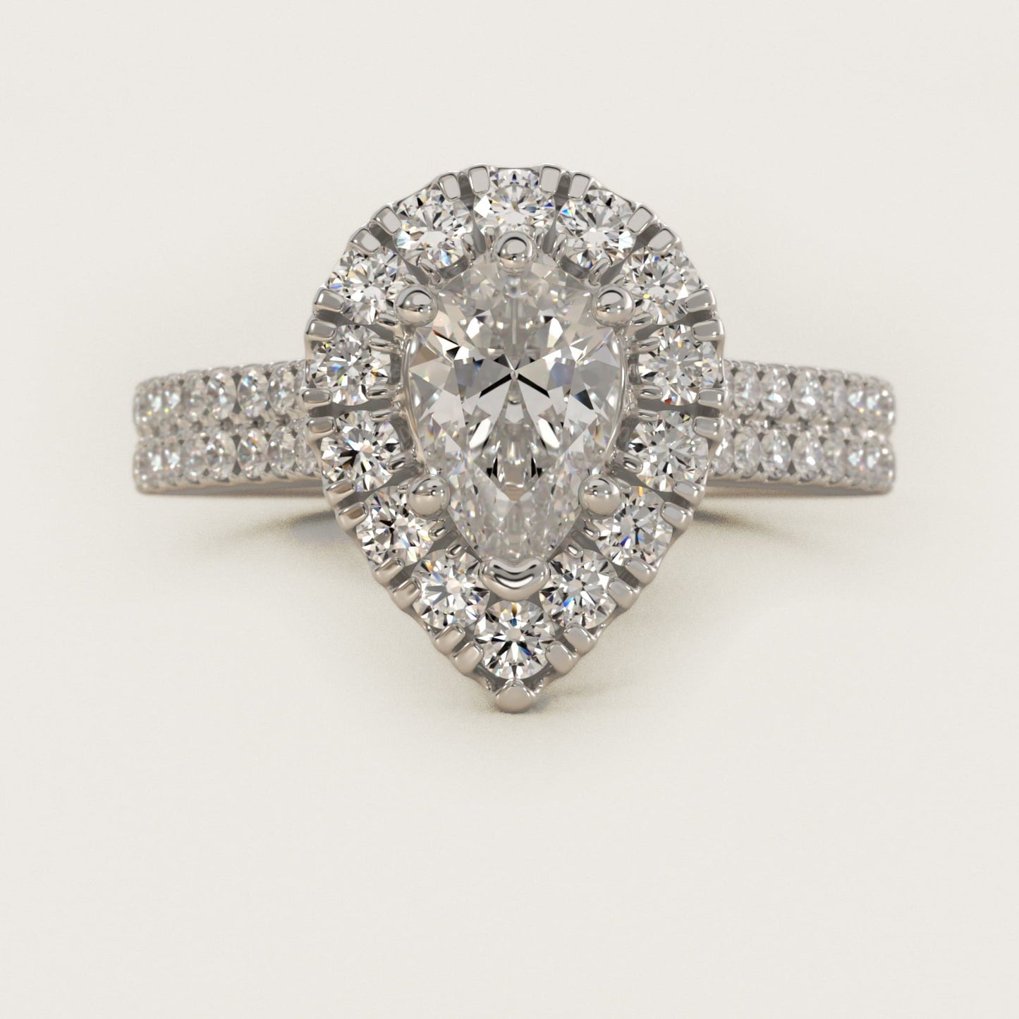 Double Shank Diamond Halo Engagement Ring In 18k White Gold By James Allen - Pear Center