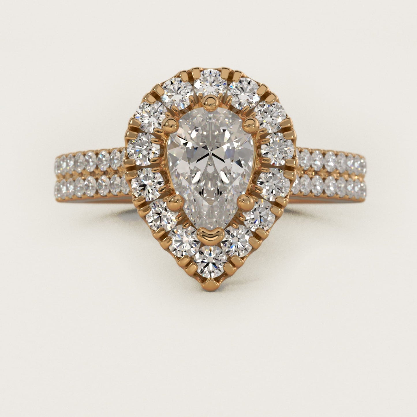 Double Shank Diamond Halo Engagement Ring In 18k Yellow Gold By James Allen - Pear Center