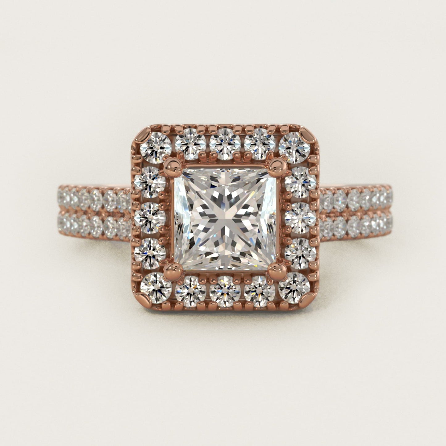 Double Shank Diamond Halo Engagement Ring In 18k Rose Gold By James Allen - Princess Center