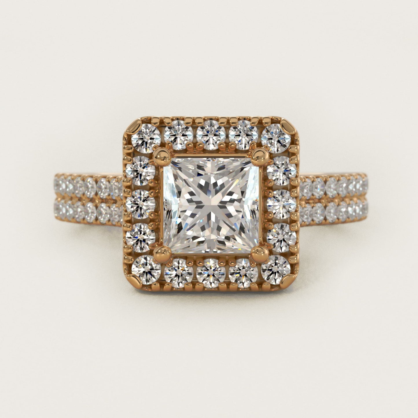 Double Shank Diamond Halo Engagement Ring In 14K Yellow Gold By James Allen - Princess Center