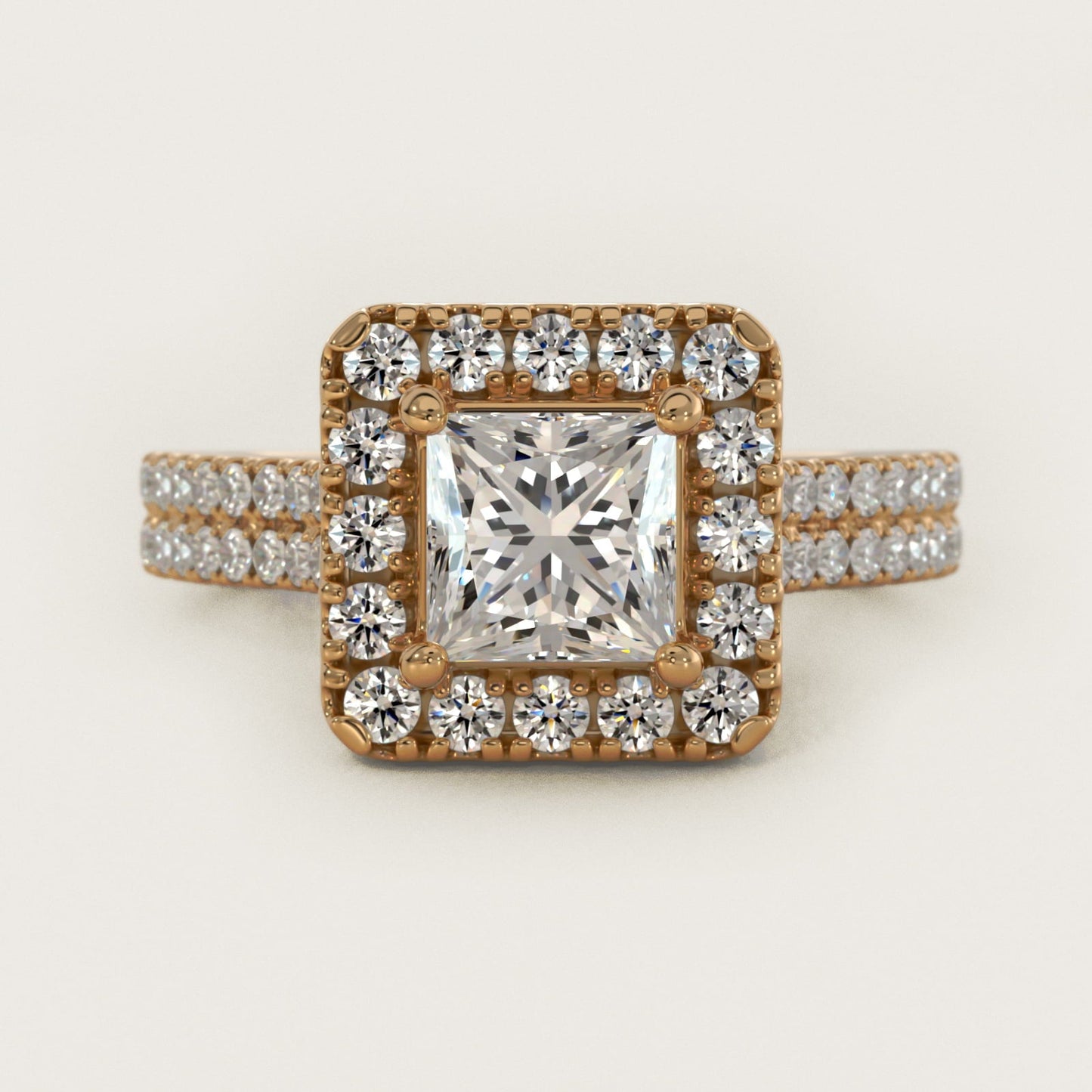 Double Shank Diamond Halo Engagement Ring In 18k Yellow Gold By James Allen - Princess Center