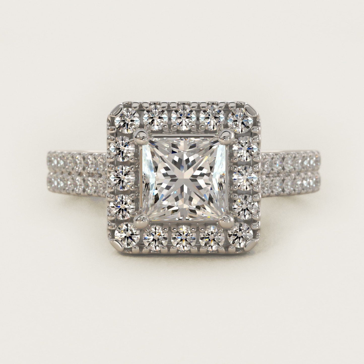 Double Shank Diamond Halo Engagement Ring In Platinum By James Allen - Princess Center