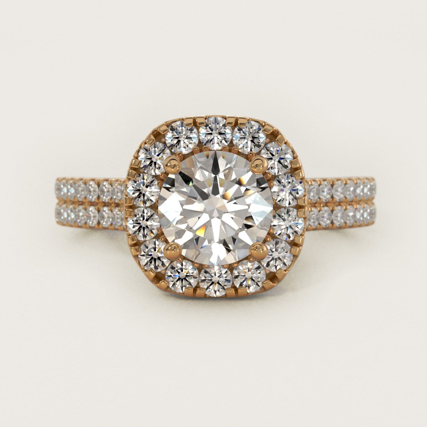 Double Shank Diamond Halo Engagement Ring In 14K Yellow Gold By James Allen - Round Center