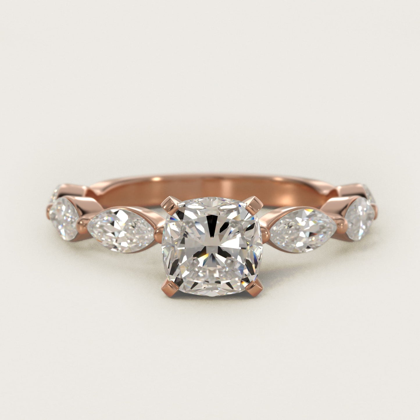 East West Marquise Cut Side Stone Diamond Engagement Ring In 18k Rose Gold By James Allen - Cushion Center