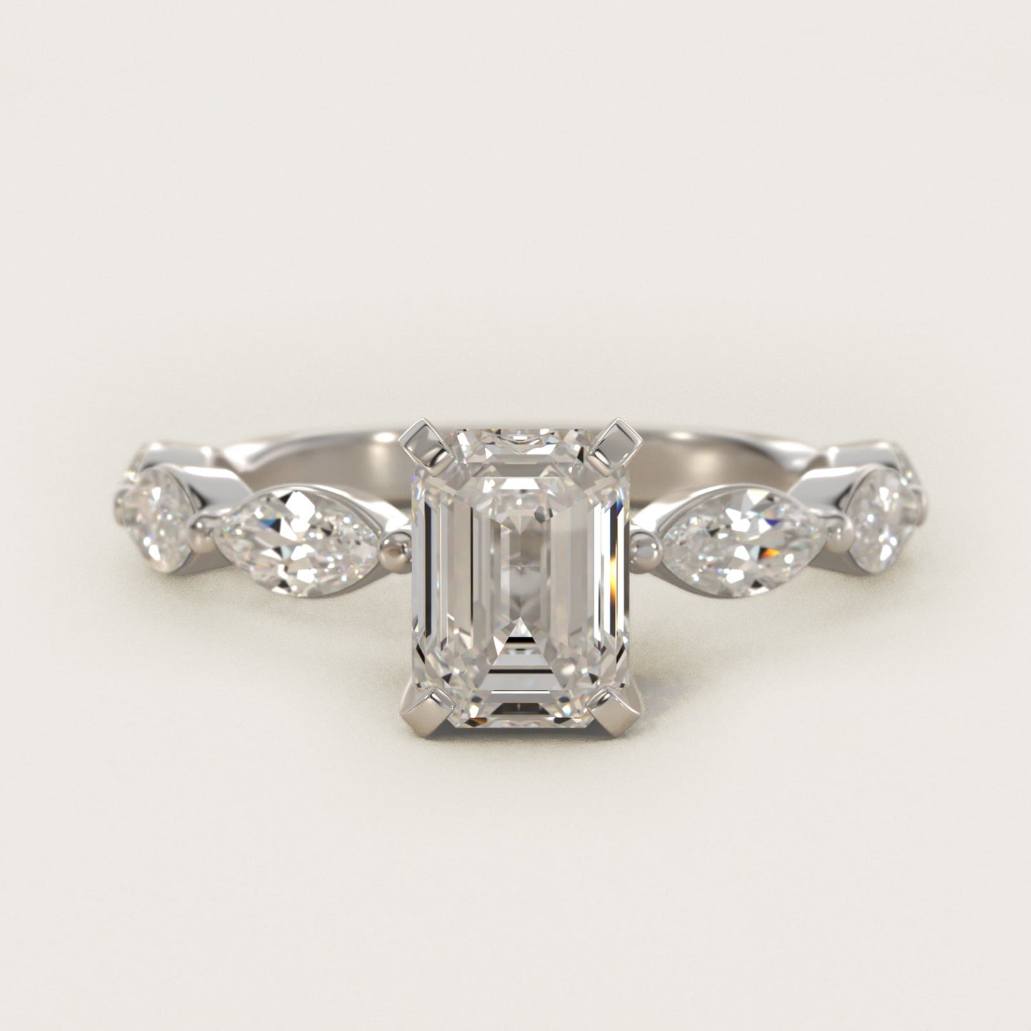 East West Marquise Cut Side Stone Diamond Engagement Ring In 14K White Gold By James Allen - Emerald Center
