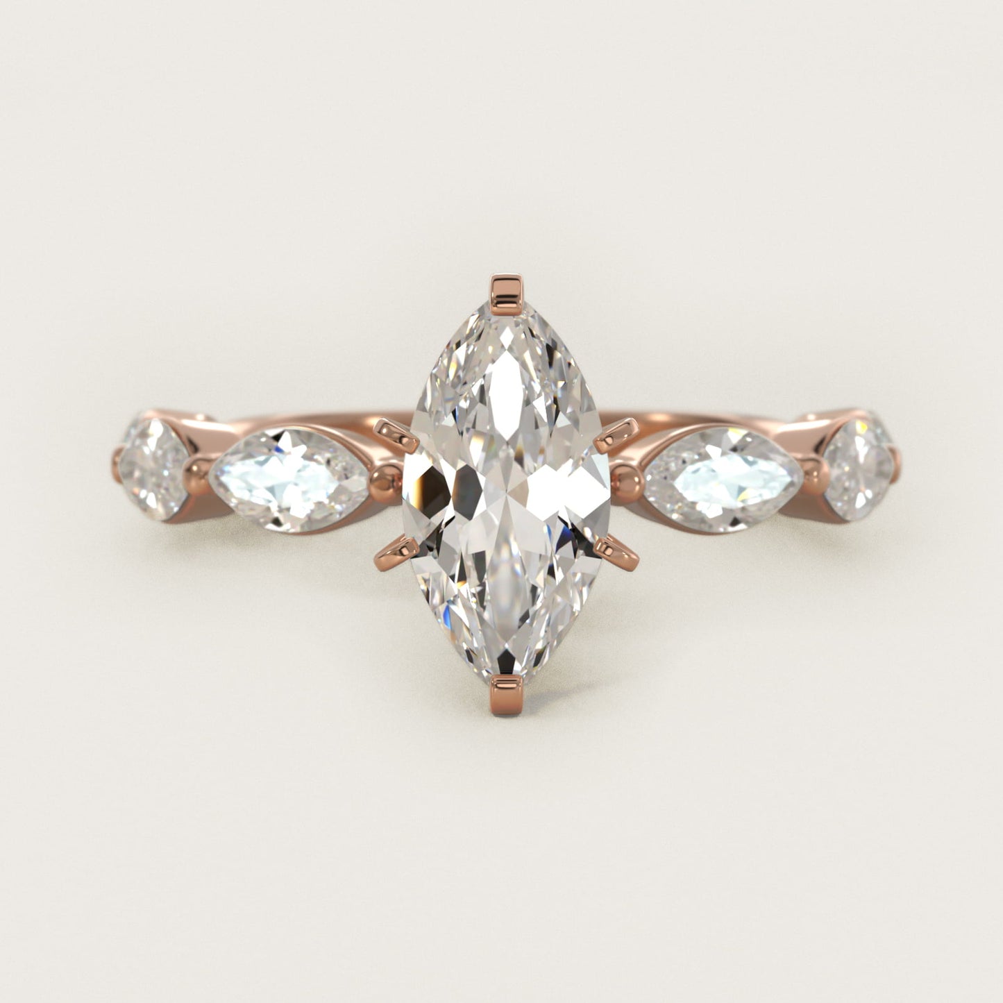 East West Marquise Cut Side Stone Diamond Engagement Ring In 18k Rose Gold By James Allen - Marquise Center