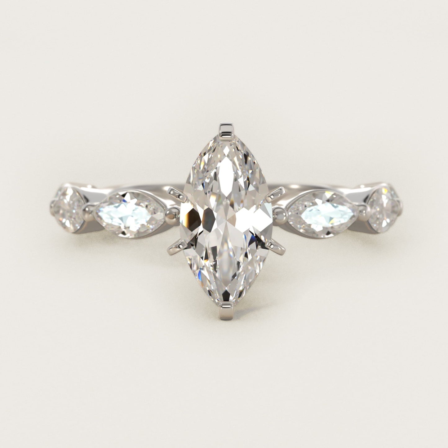 East West Marquise Cut Side Stone Diamond Engagement Ring In 14K White Gold By James Allen - Marquise Center