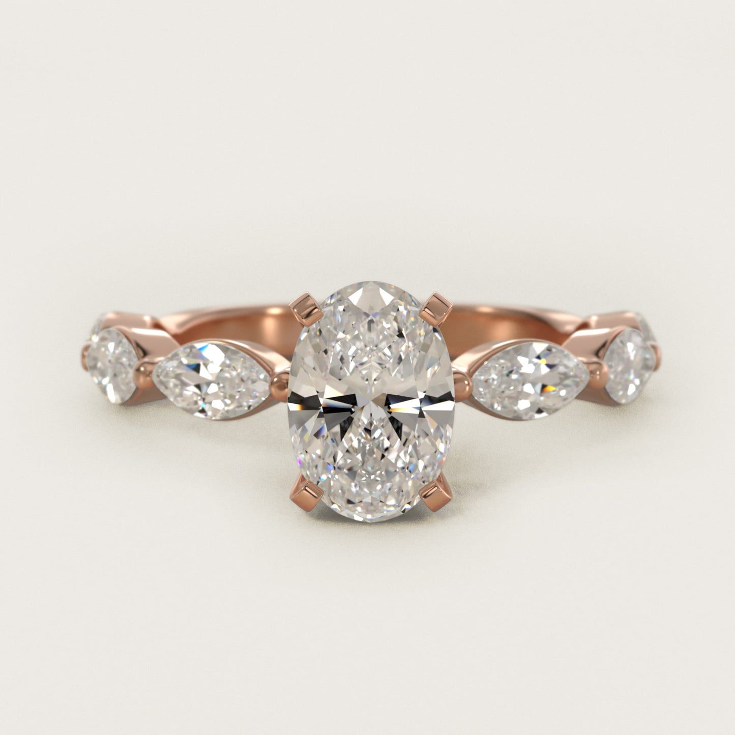 East West Marquise Cut Side Stone Diamond Engagement Ring In 18k Rose Gold By James Allen - Oval Center