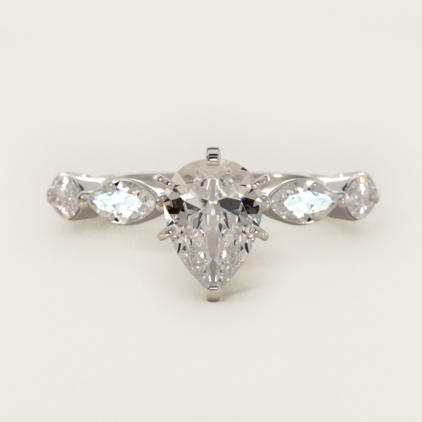 East West Marquise Cut Side Stone Diamond Engagement Ring In 18k White Gold By James Allen - Pear Center