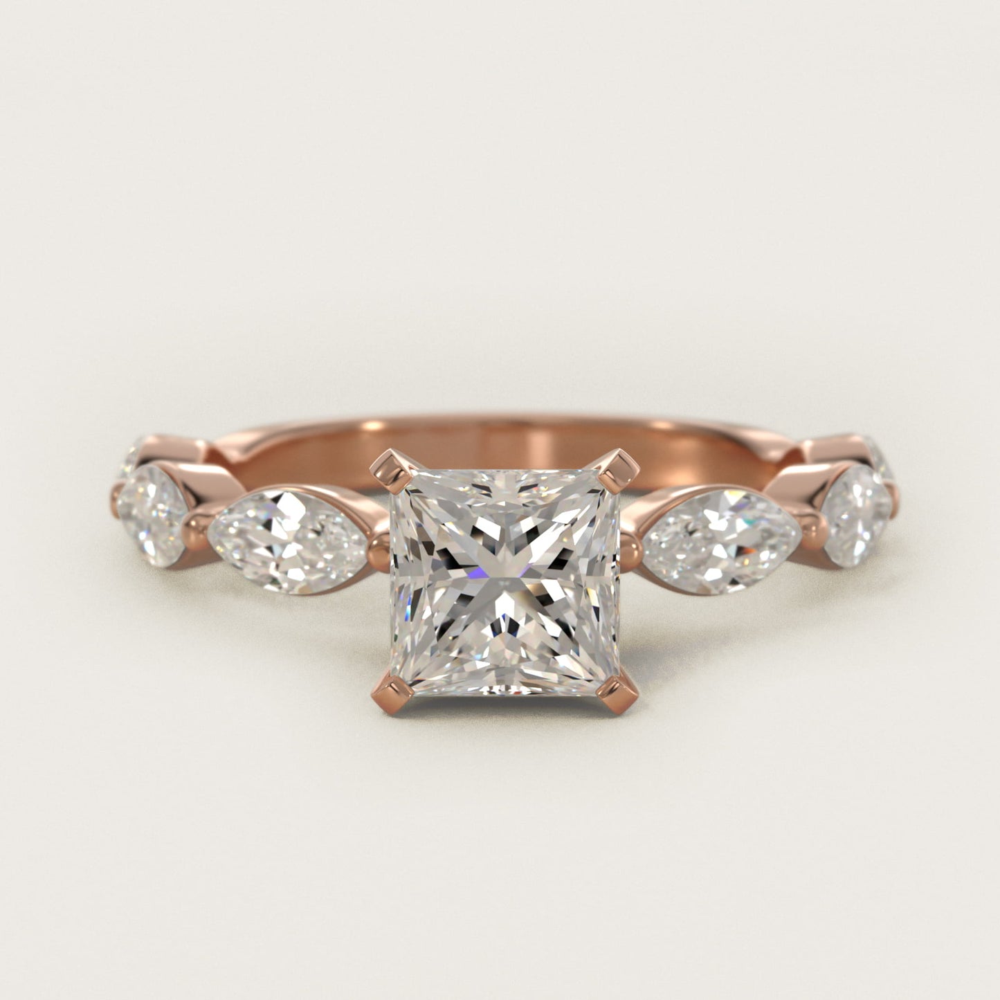 East West Marquise Cut Side Stone Diamond Engagement Ring In 18k Rose Gold By James Allen - Princess Center