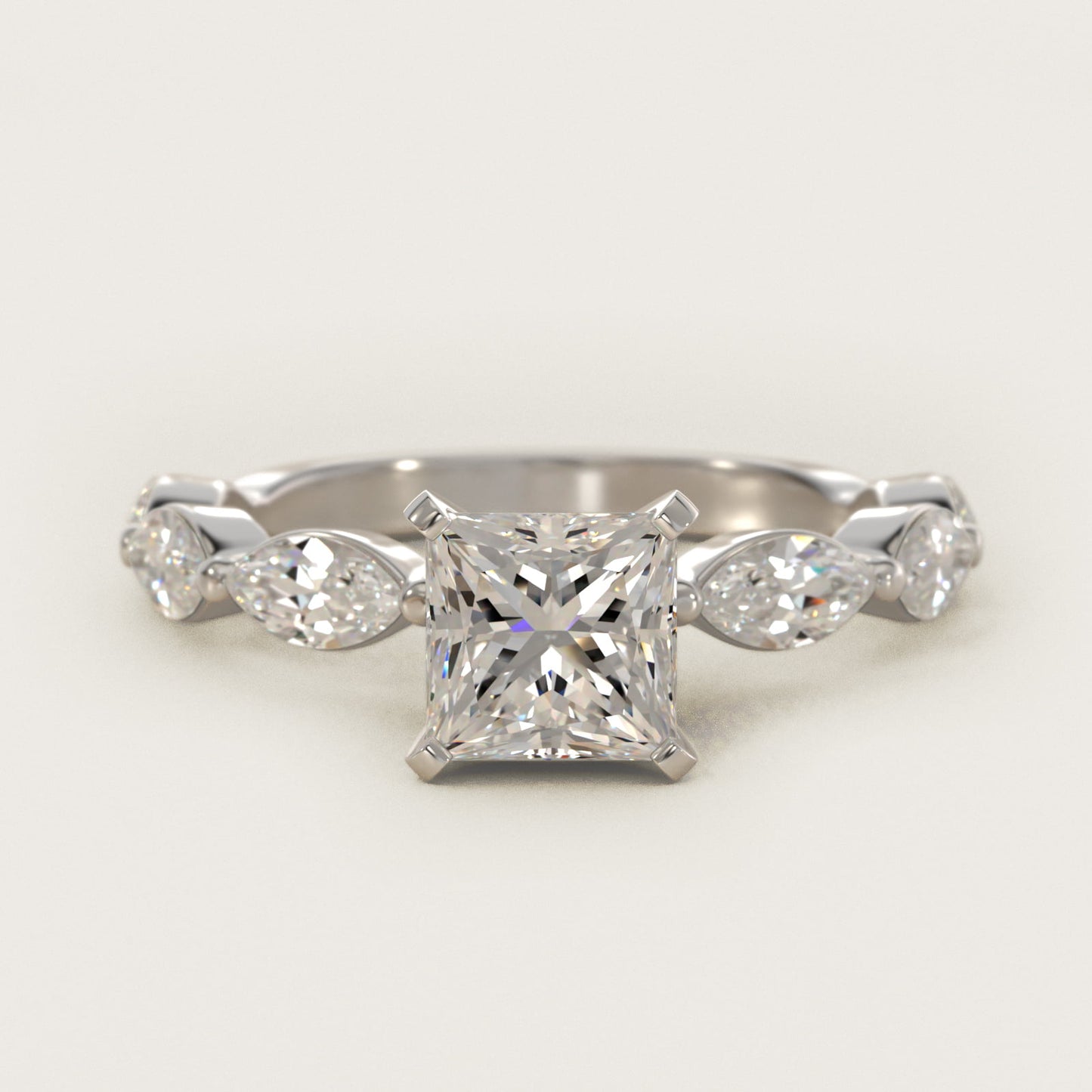East West Marquise Cut Side Stone Diamond Engagement Ring In 18k White Gold By James Allen - Princess Center