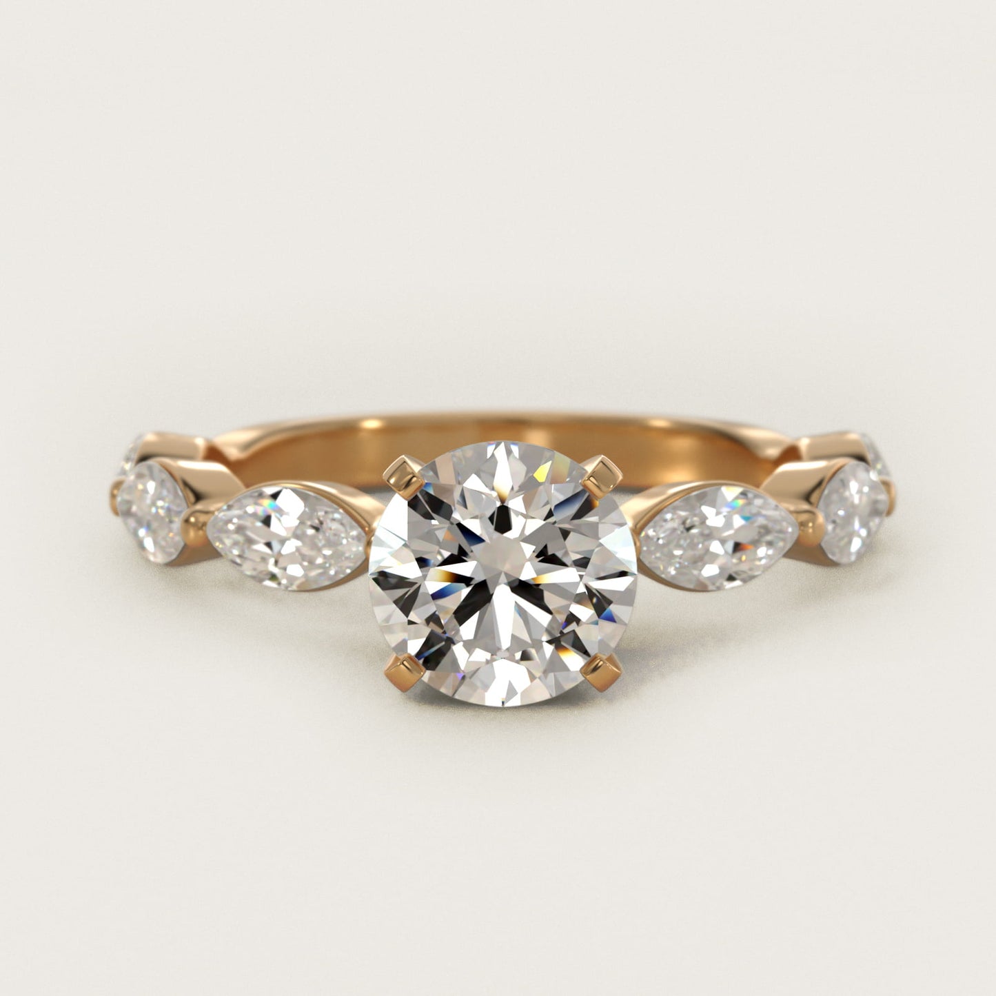 East West Marquise Cut Side Stone Diamond Engagement Ring In 14K Yellow Gold By James Allen - Round Center