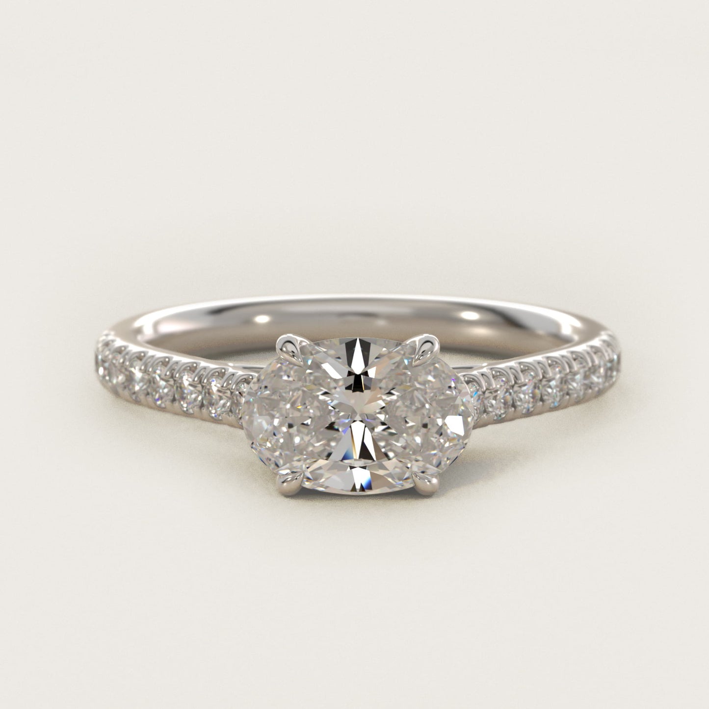 East West Diamond Engagement Ring in 14k White Gold - Oval Center