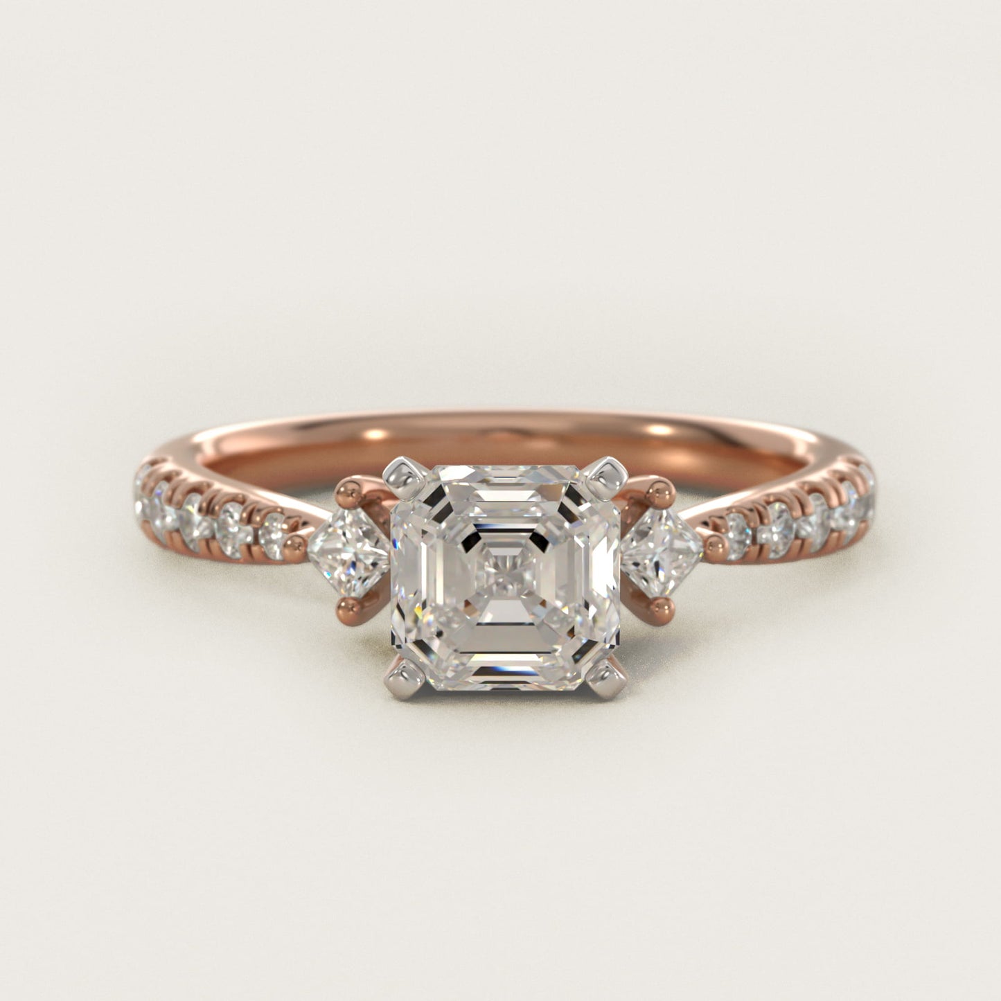 East-West Sidestone and PavŽ Diamond Engagement Ring in 14k Rose Gold (1/4 ct. tw.) - Asscher Center