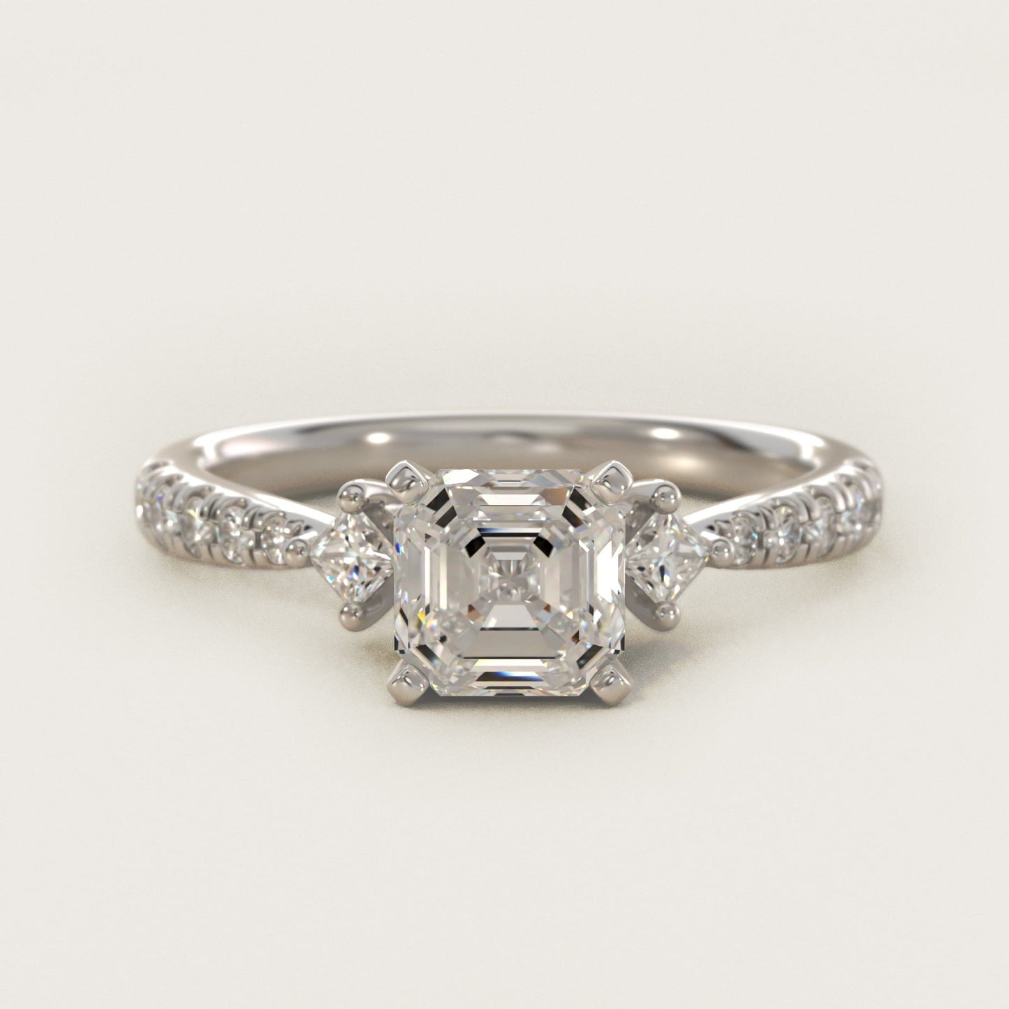 East-West Sidestone and Pav? Diamond Engagement Ring in 18k White Gold (1/4 ct. tw.) - Asscher Center