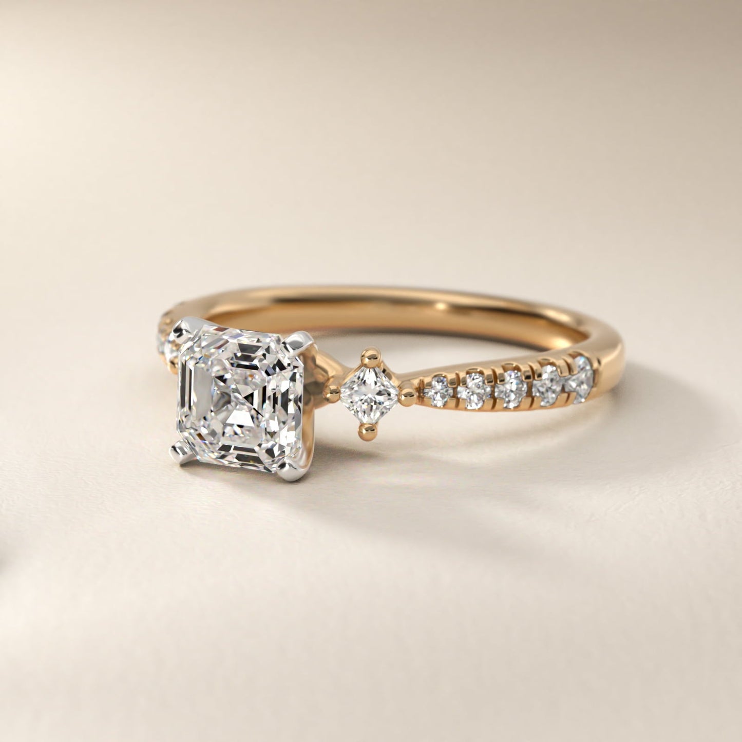 East-West Sidestone and Pav? Diamond Engagement Ring in 18k Yellow Gold (1/4 ct. tw.) - Asscher Center