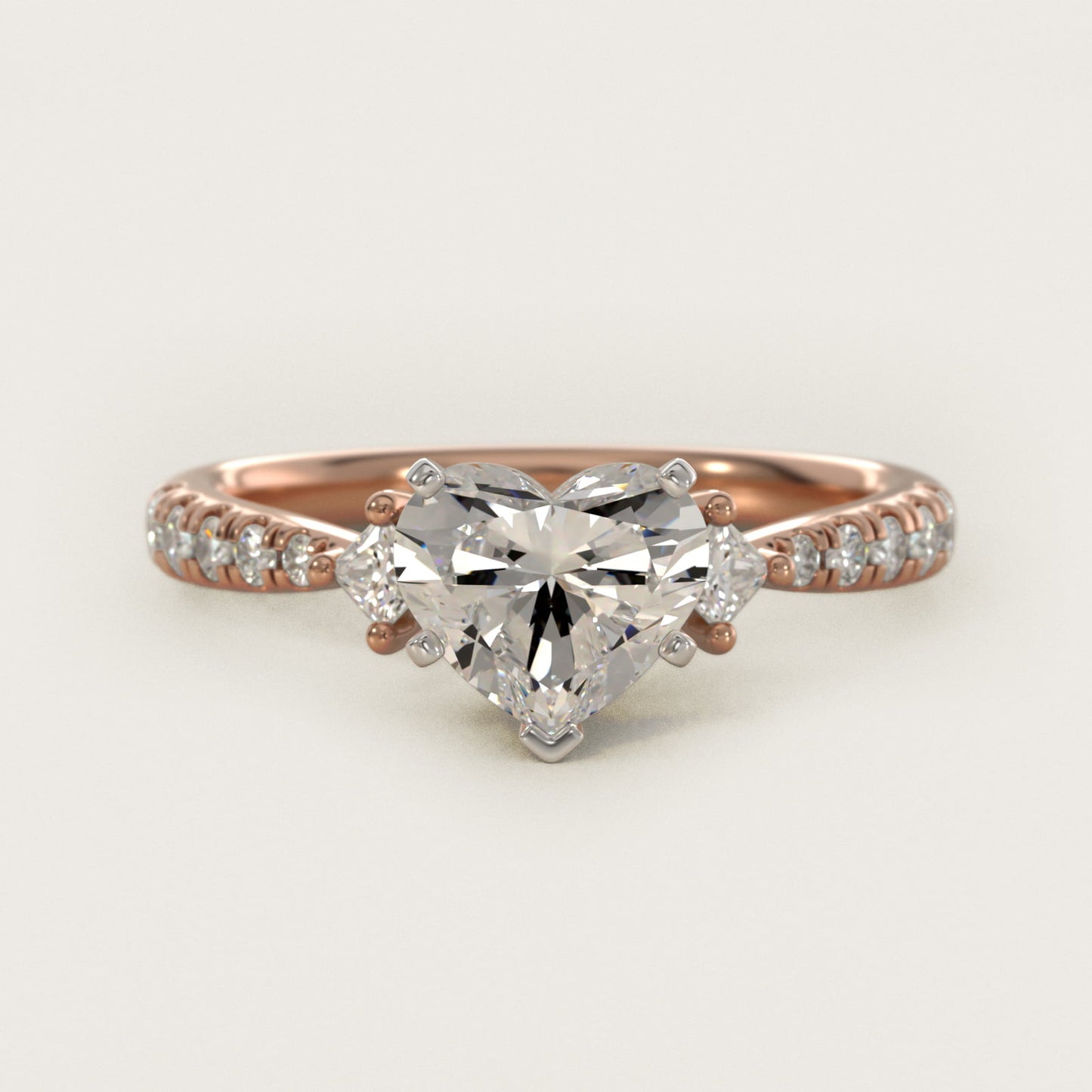 East-West Sidestone and PavŽ Diamond Engagement Ring in 14k Rose Gold (1/4 ct. tw.) - Heart Center