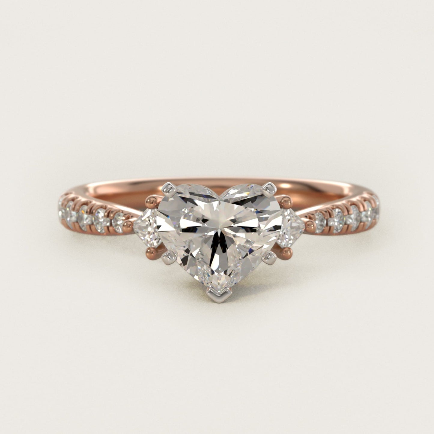 East-West Sidestone and Pav? Diamond Engagement Ring in 18k Rose Gold (1/4 ct. tw.) - Heart Center