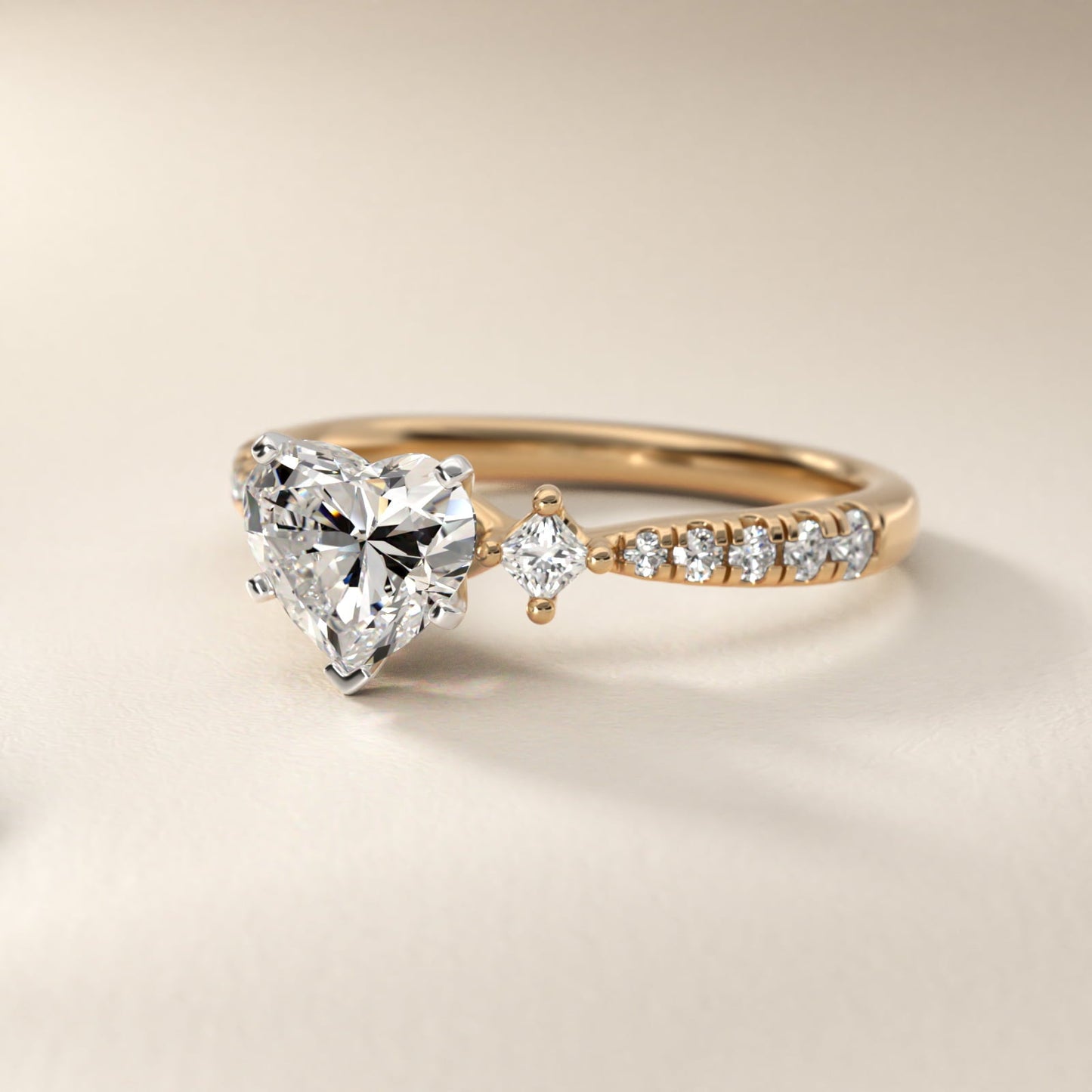 East-West Sidestone and Pav? Diamond Engagement Ring in 18k Yellow Gold (1/4 ct. tw.) - Heart Center