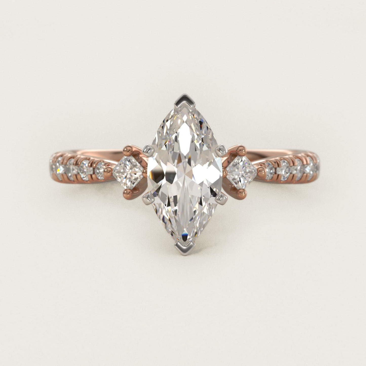East-West Sidestone and PavŽ Diamond Engagement Ring in 14k Rose Gold (1/4 ct. tw.) - Marquise Center