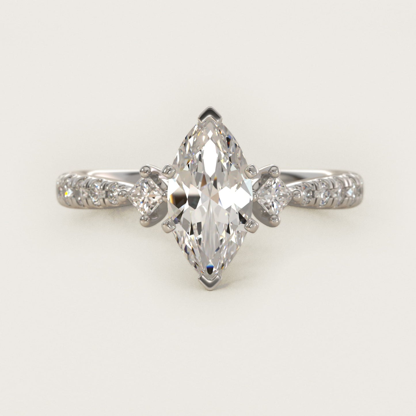 East-West Sidestone and PavŽ Diamond Engagement Ring in 14k White Gold (1/4 ct. tw.) - Marquise Center