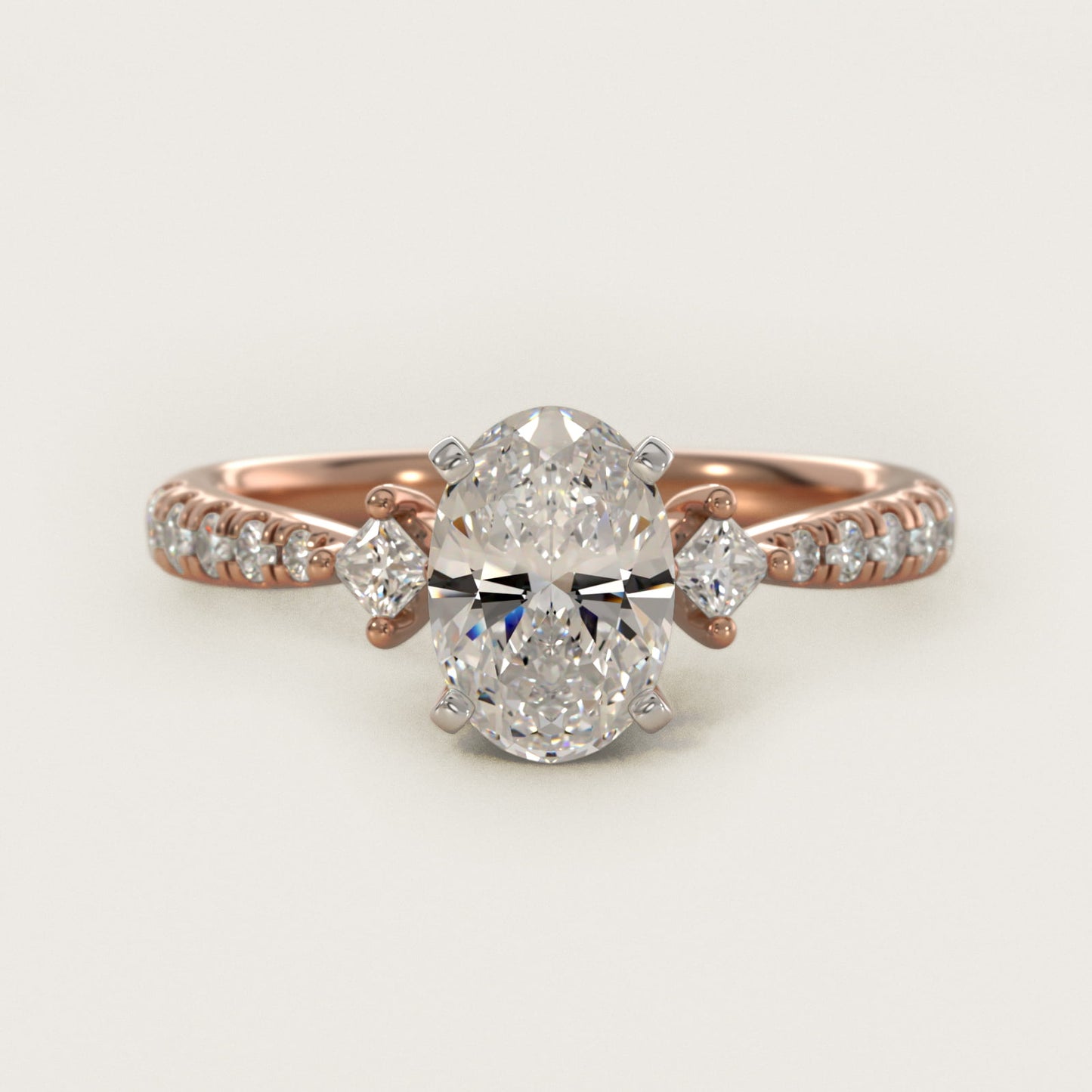 East-West Sidestone and PavŽ Diamond Engagement Ring in 14k Rose Gold (1/4 ct. tw.) - Oval Center