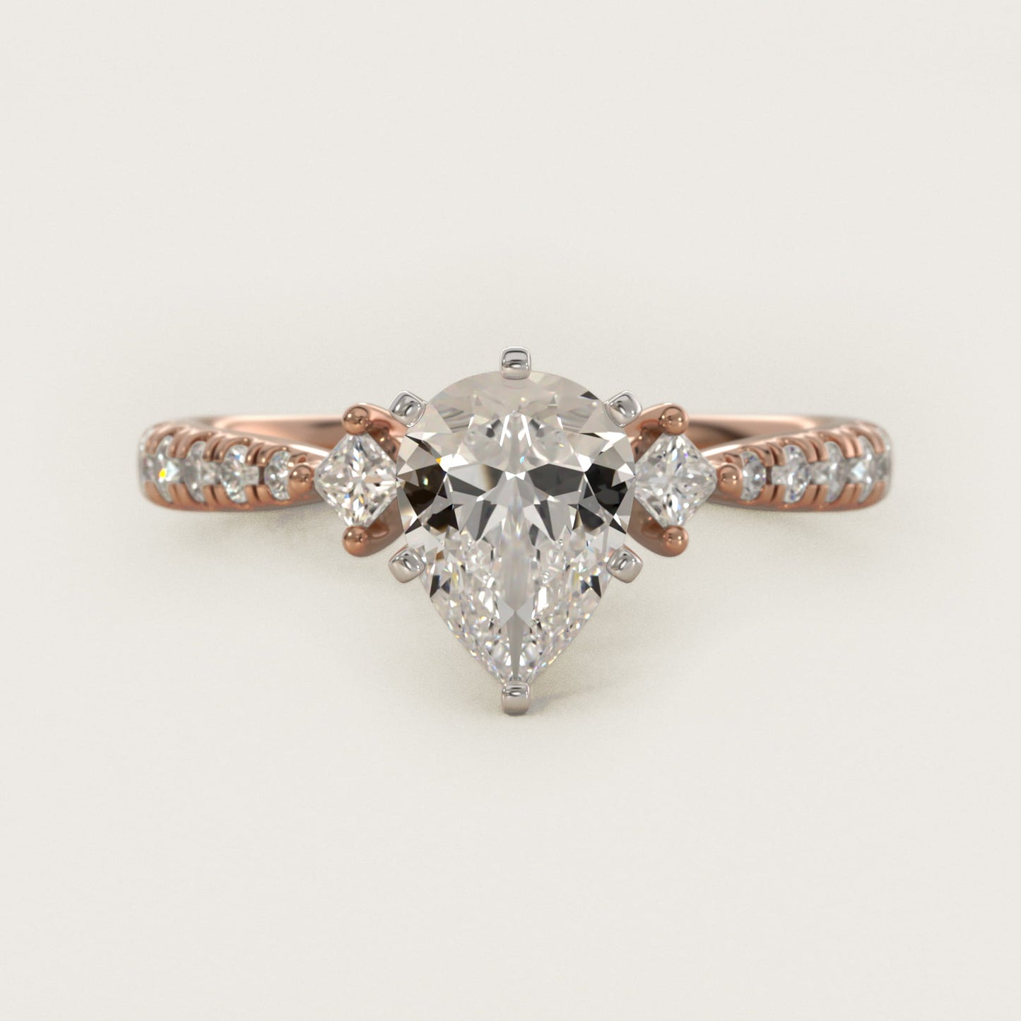 East-West Sidestone and PavŽ Diamond Engagement Ring in 14k Rose Gold (1/4 ct. tw.) - Pear Center