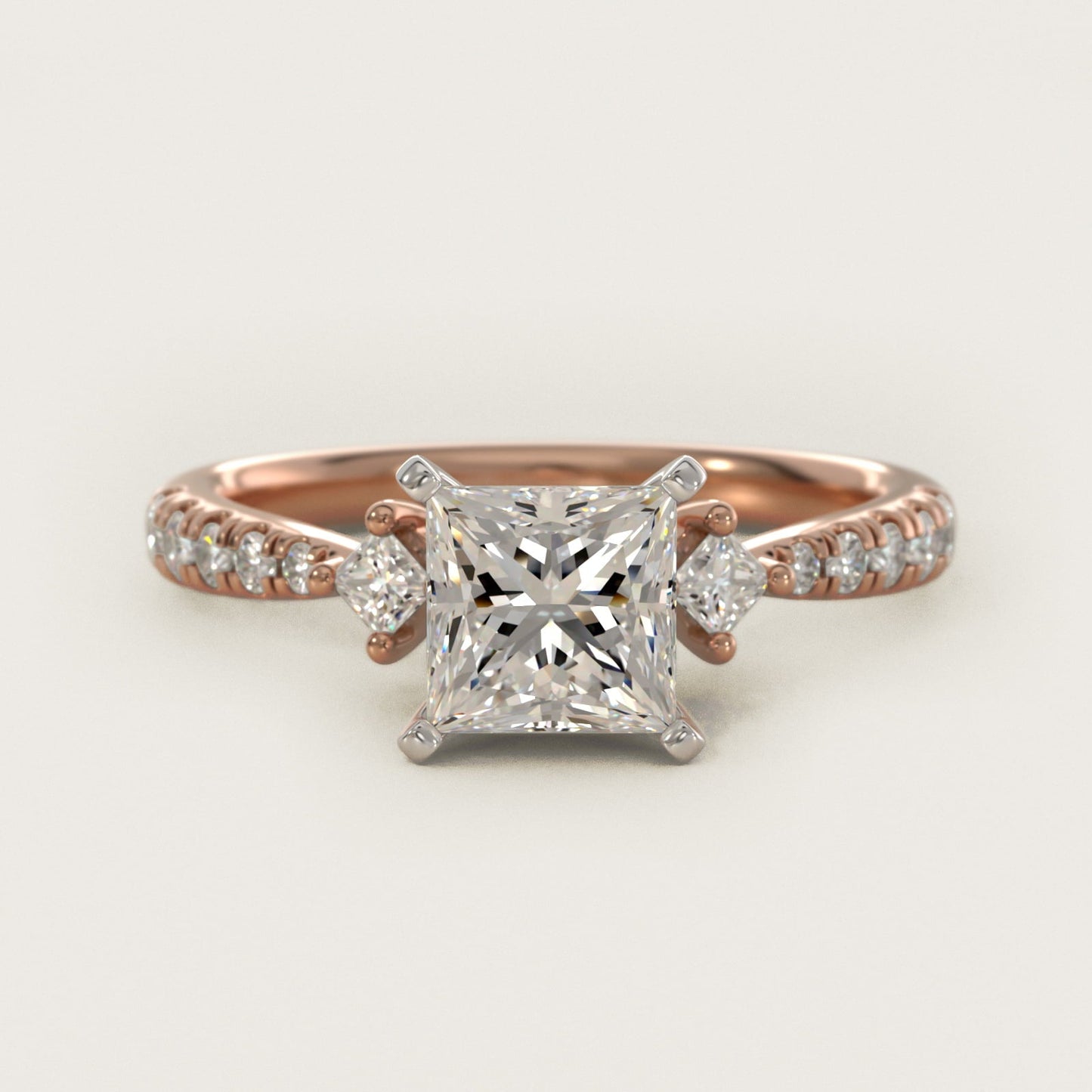 East-West Sidestone and Pav? Diamond Engagement Ring in 18k Rose Gold (1/4 ct. tw.) - Princess Center