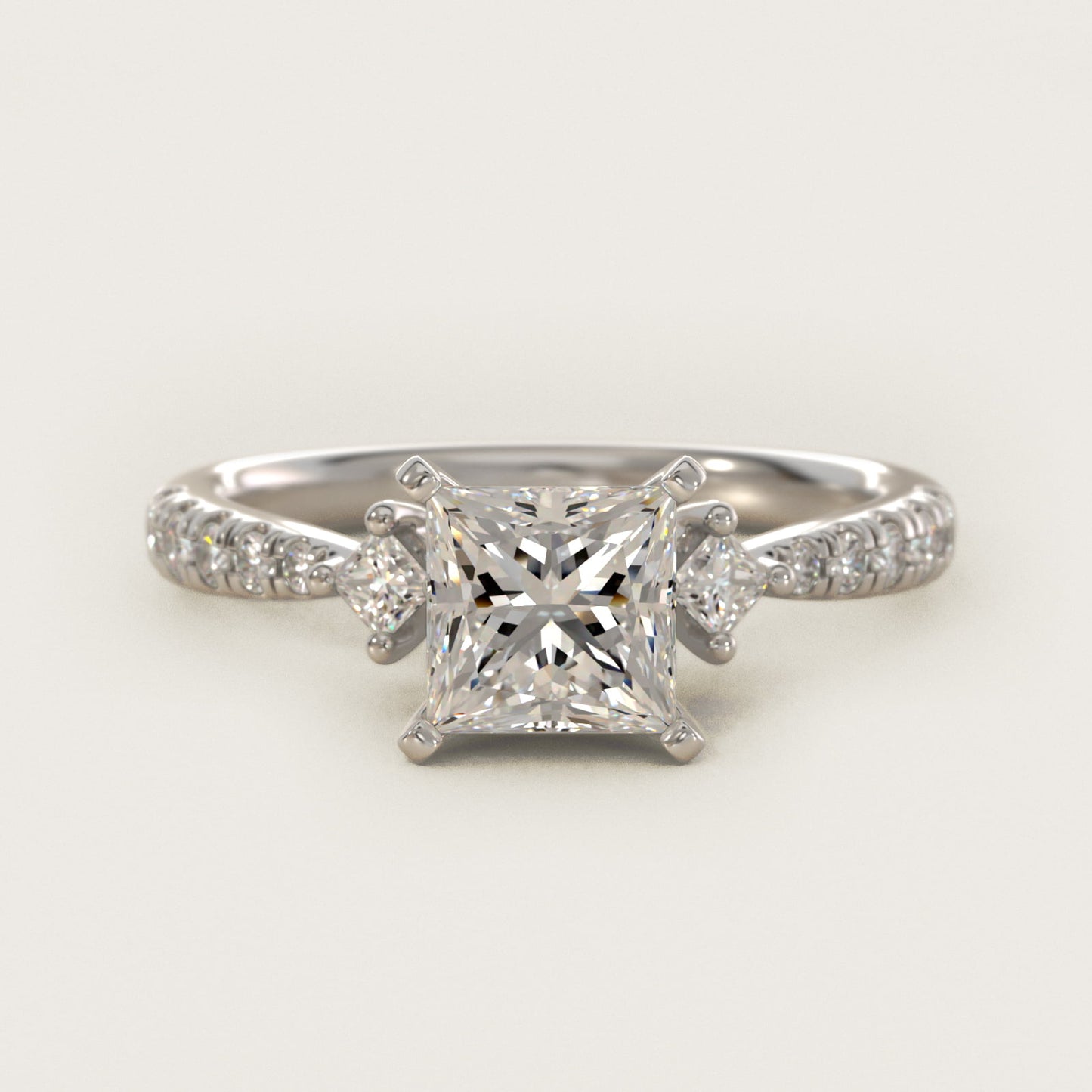 East-West Sidestone and PavŽ Diamond Engagement Ring in 14k White Gold (1/4 ct. tw.) - Princess Center