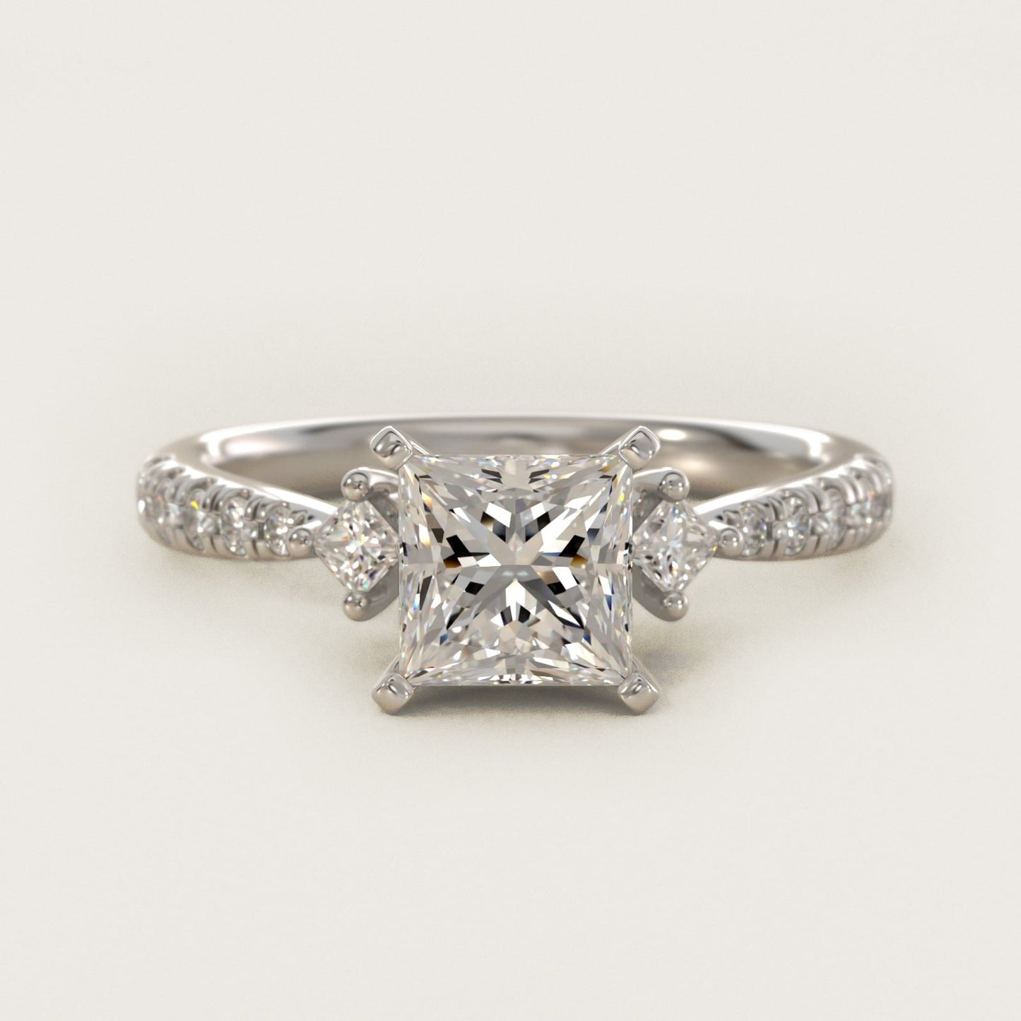 East-West Sidestone and Pav? Diamond Engagement Ring in 18k White Gold (1/4 ct. tw.) - Princess Center