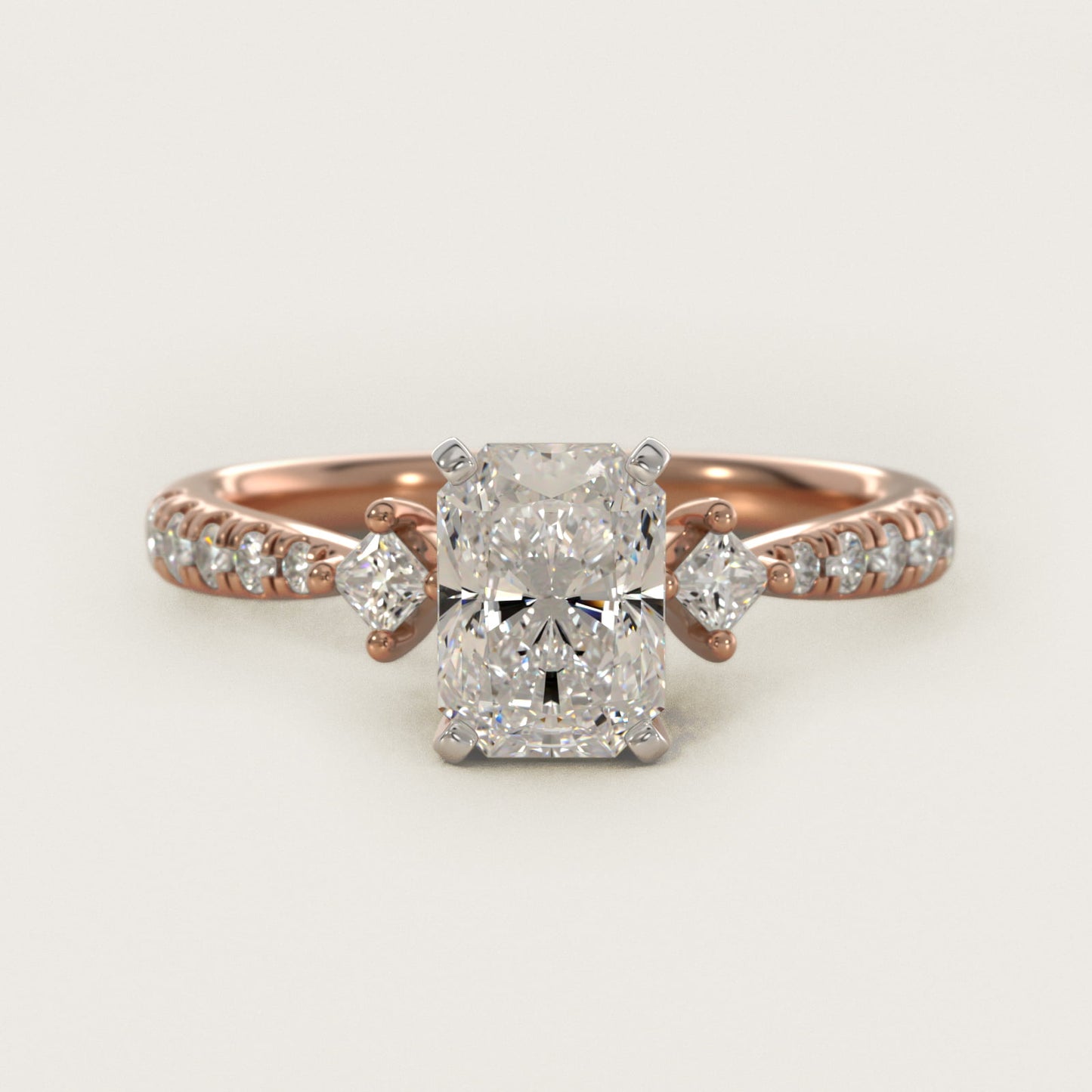 East-West Sidestone and PavŽ Diamond Engagement Ring in 14k Rose Gold (1/4 ct. tw.) - Radiant Center