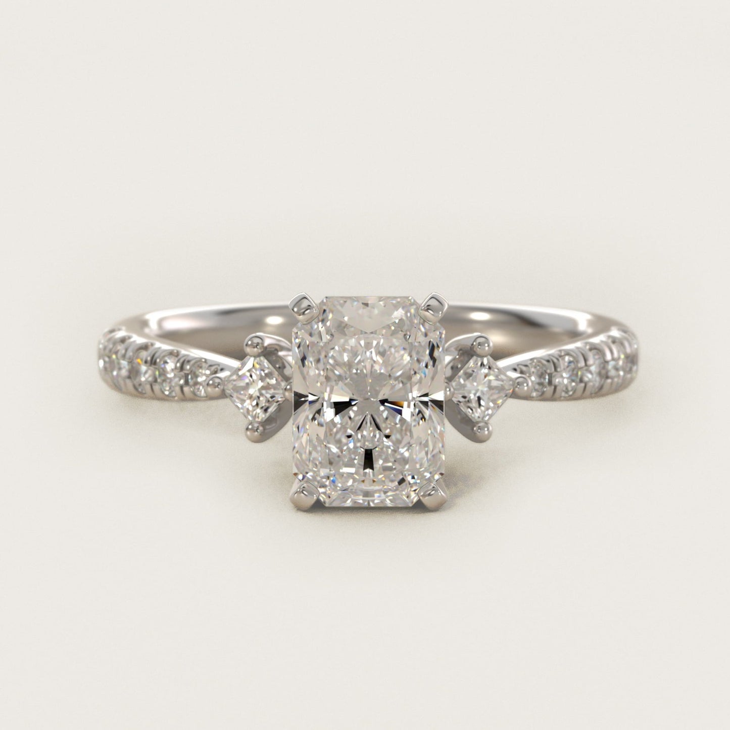 East-West Sidestone and Pav? Diamond Engagement Ring in Platinum (1/4 ct. tw.) - Radiant Center