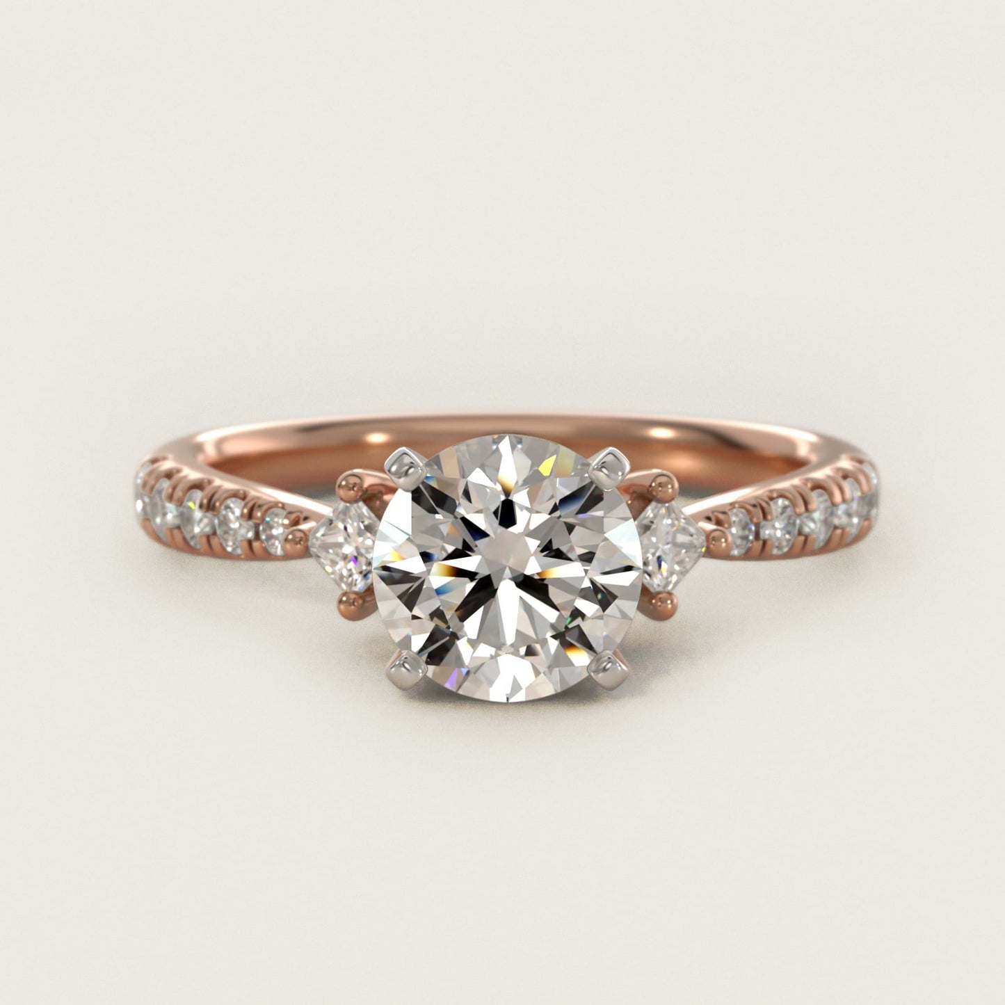East-West Sidestone and Pav? Diamond Engagement Ring in 18k Rose Gold (1/4 ct. tw.) - Round Center