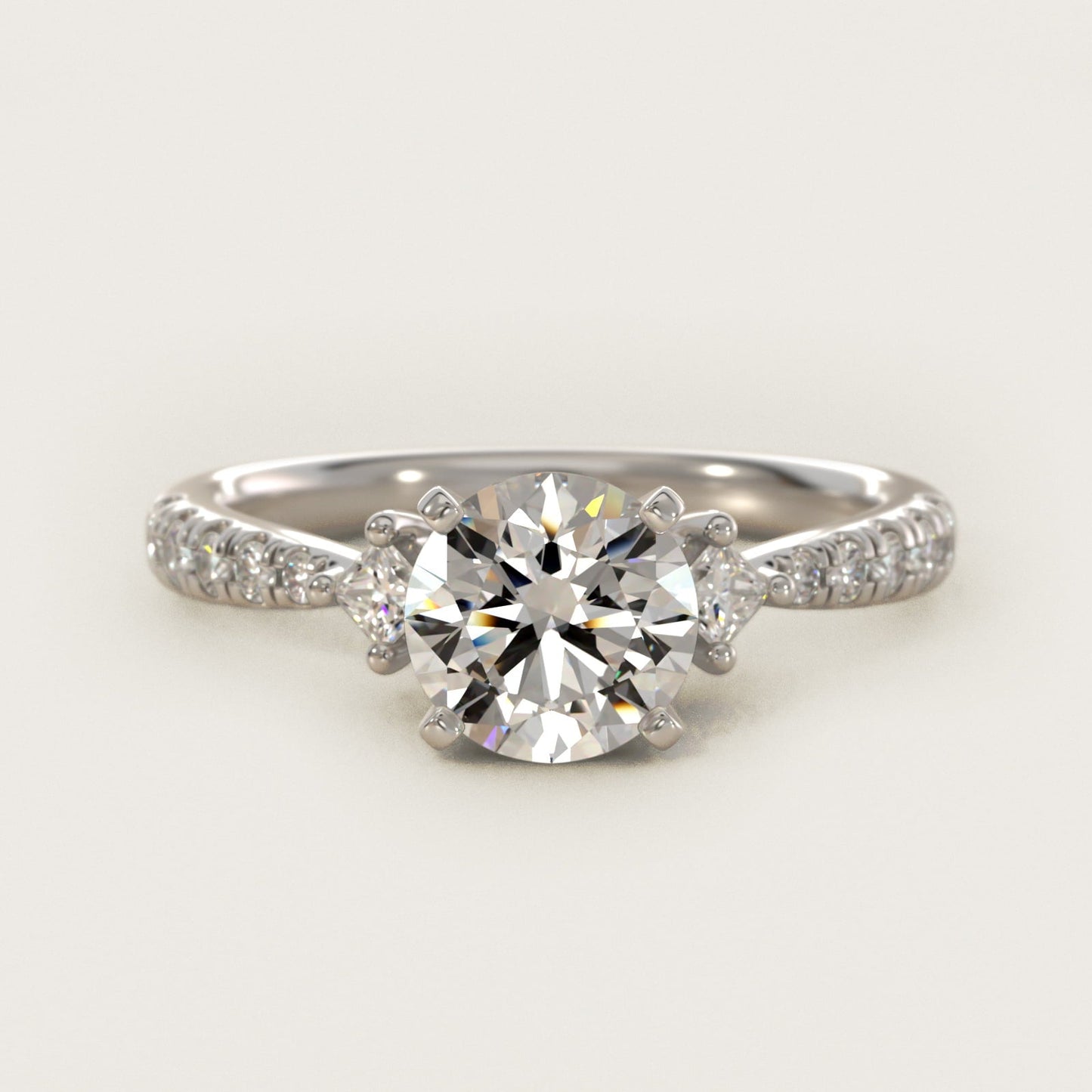 East-West Sidestone and Pav? Diamond Engagement Ring in 18k White Gold (1/4 ct. tw.) - Round Center