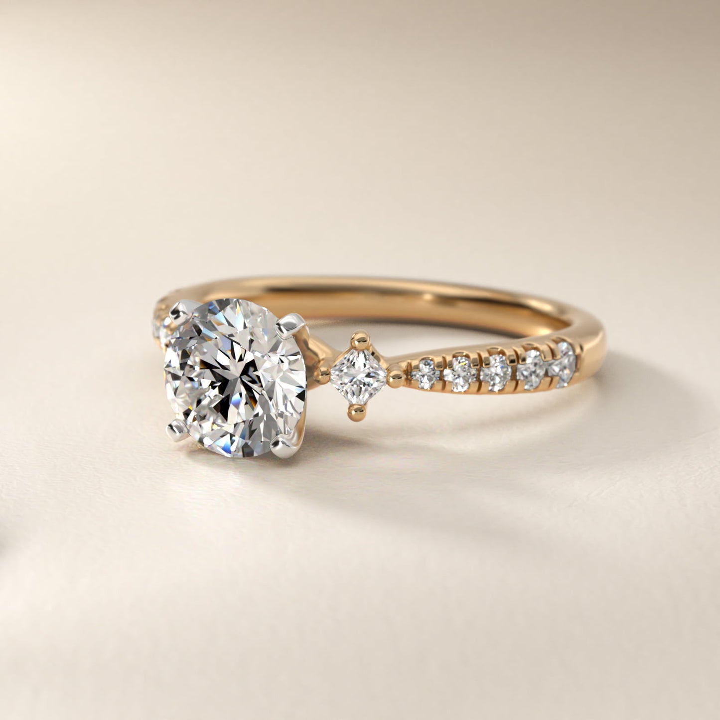 East-West Sidestone and PavŽ Diamond Engagement Ring in 14k Yellow Gold (1/4 ct. tw.) - Round Center
