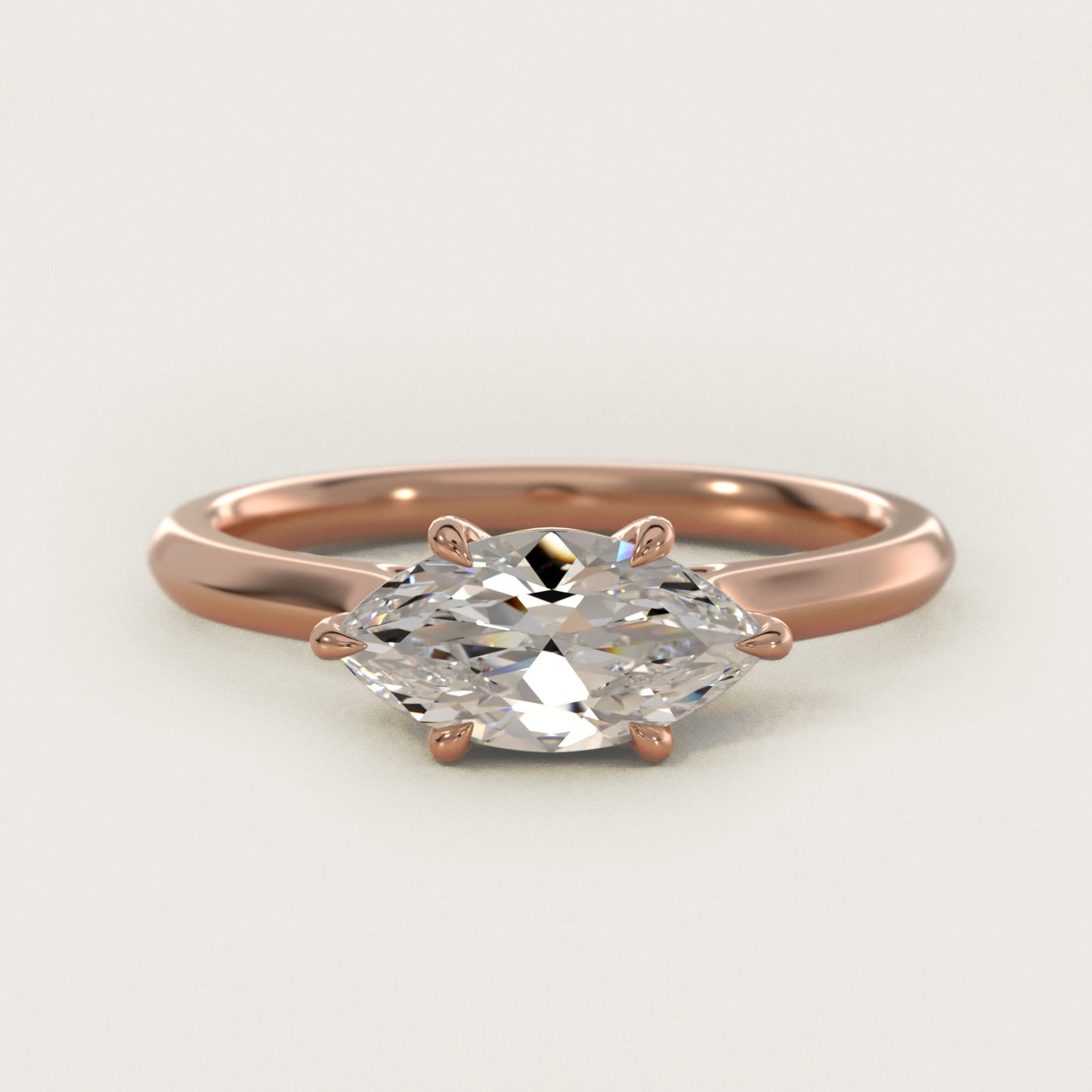 East West Solitaire in 14k Rose Gold - Marquise Center