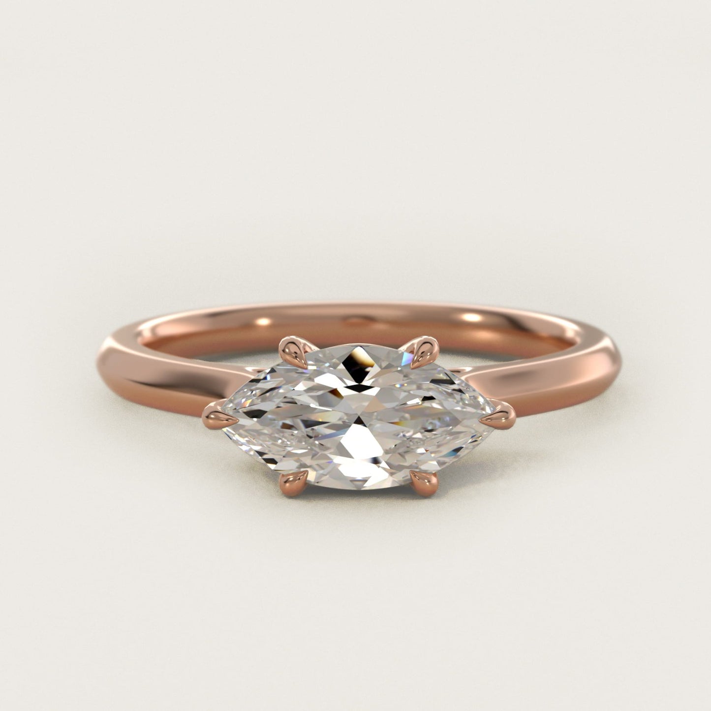 East West Solitaire in 18k Rose Gold - Marquise Center