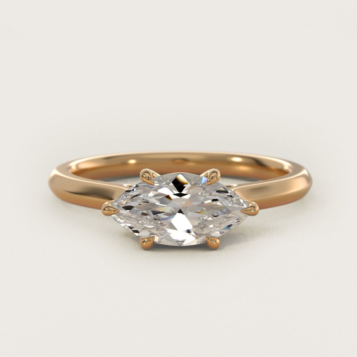 East West Solitaire in 18k Yellow Gold - Marquise Center