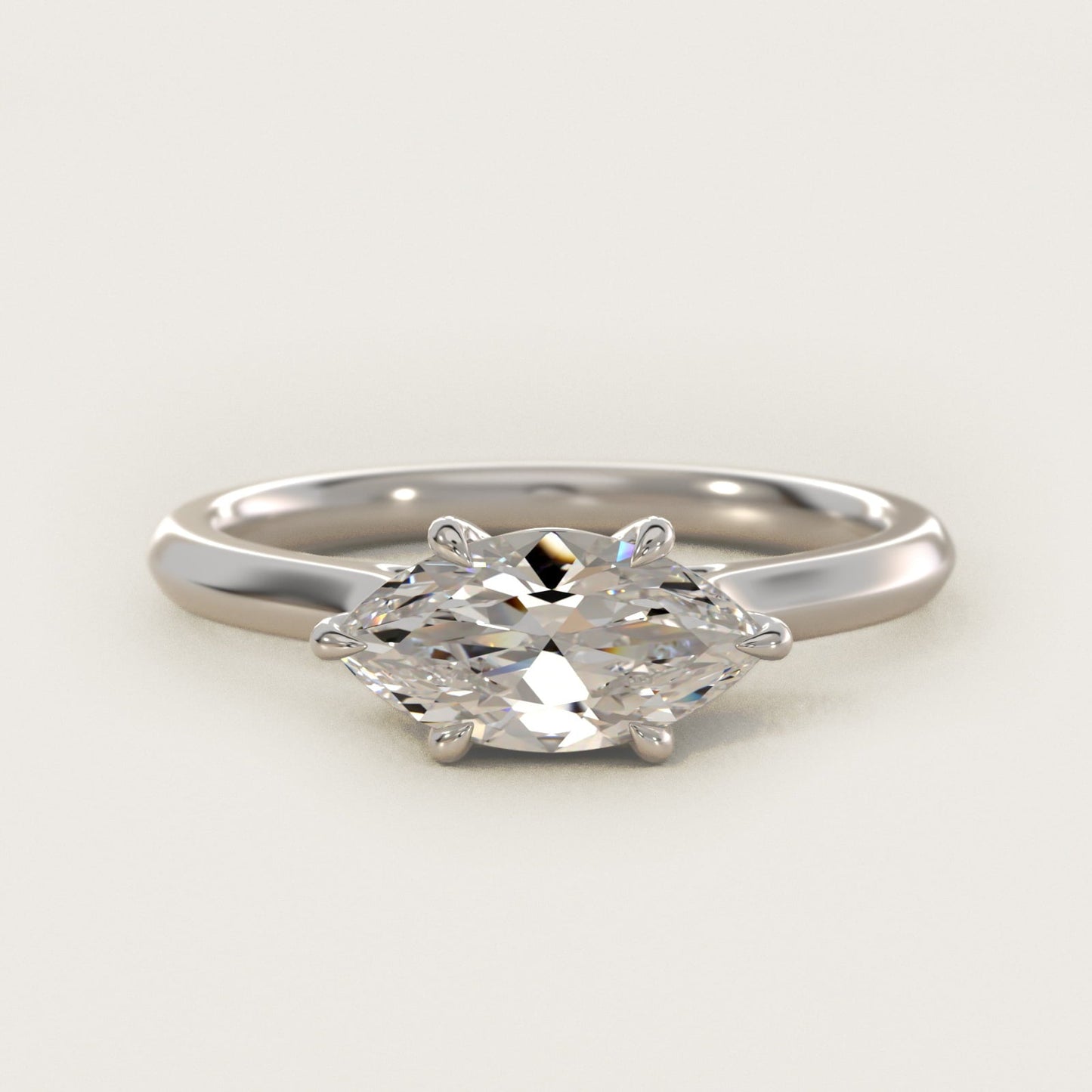 East West Solitaire in Platinum - Marquise Center