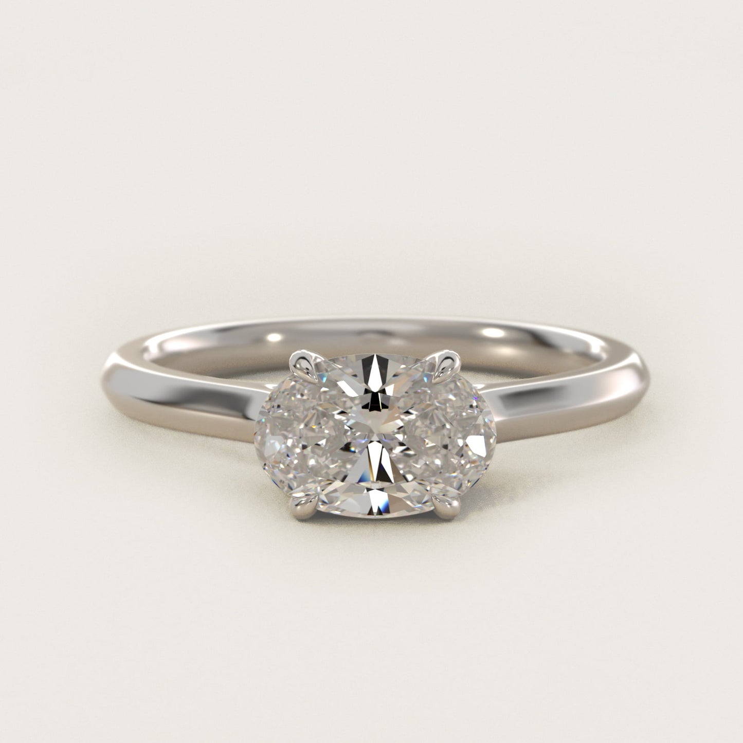 East West Solitaire in 14k White Gold - Oval Center