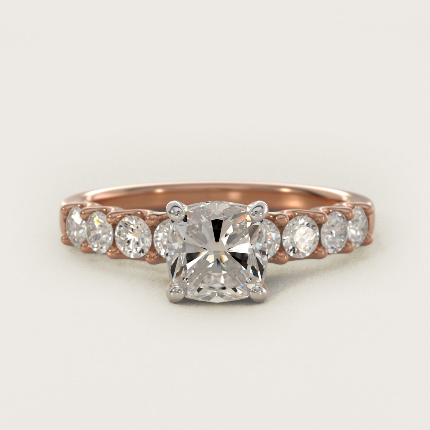 Eight Stone Contour Side Stone Diamond Shared Prong Engagement Ring In 14K Rose Gold By James Allen - Cushion Center