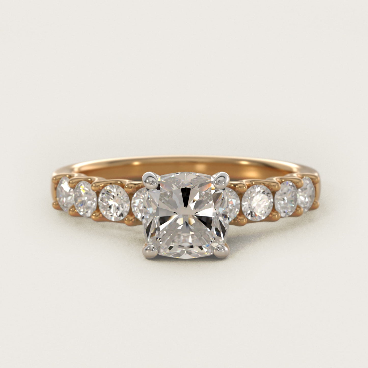 Eight Stone Contour Side Stone Diamond Shared Prong Engagement Ring In 14K Yellow Gold By James Allen - Cushion Center