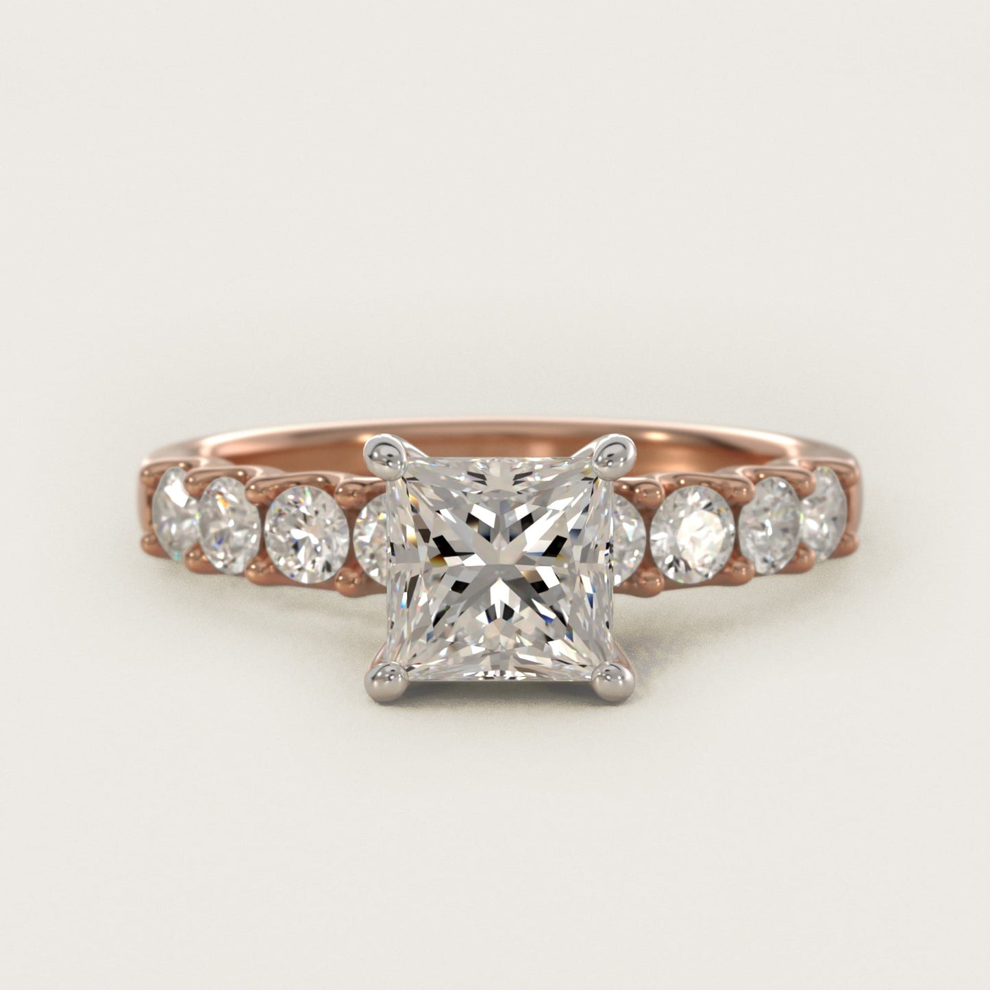 Eight Stone Contour Side Stone Diamond Shared Prong Engagement Ring In 14K Rose Gold By James Allen - Princess Center