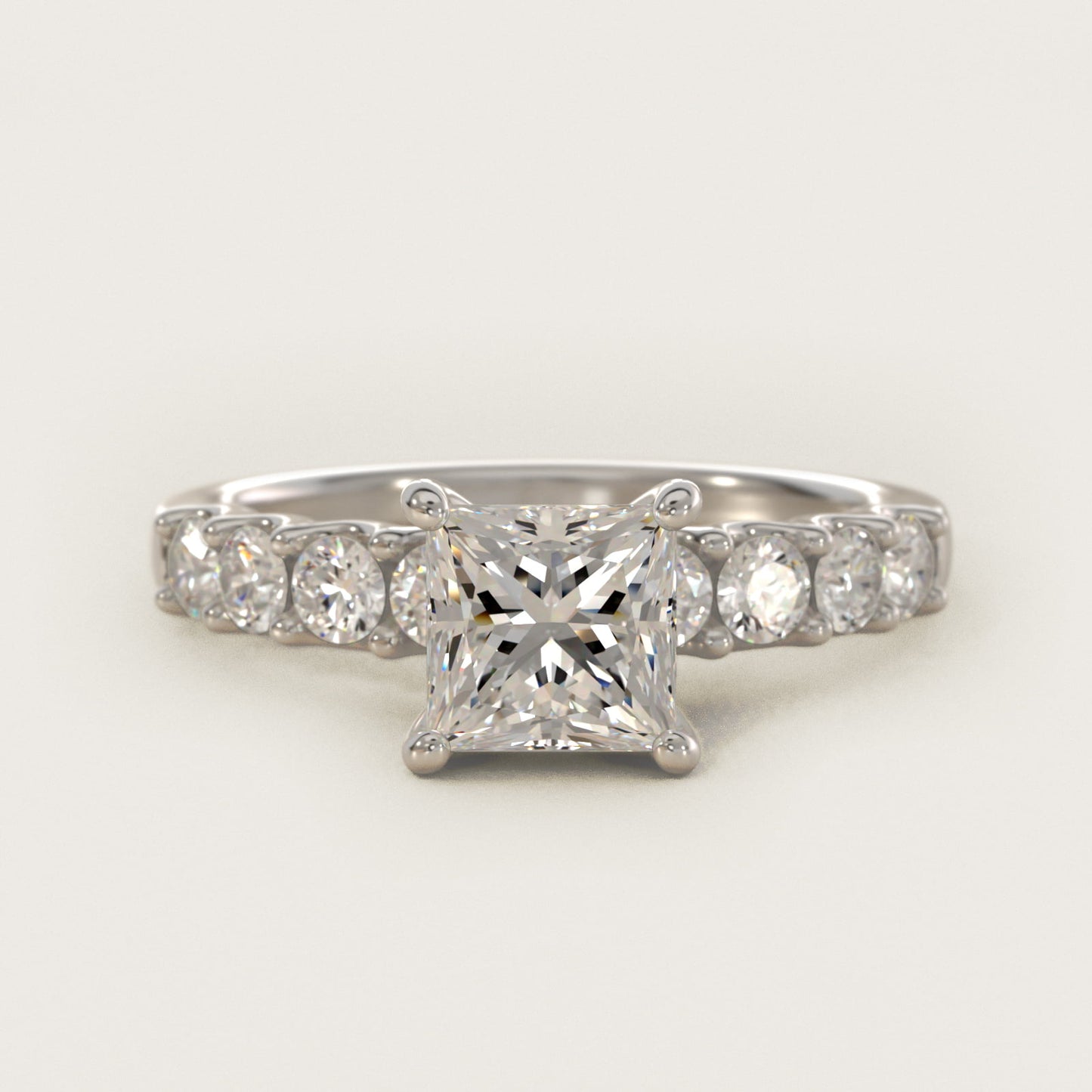 Eight Stone Contour Side Stone Diamond Shared Prong Engagement Ring In 14K White Gold By James Allen - Princess Center