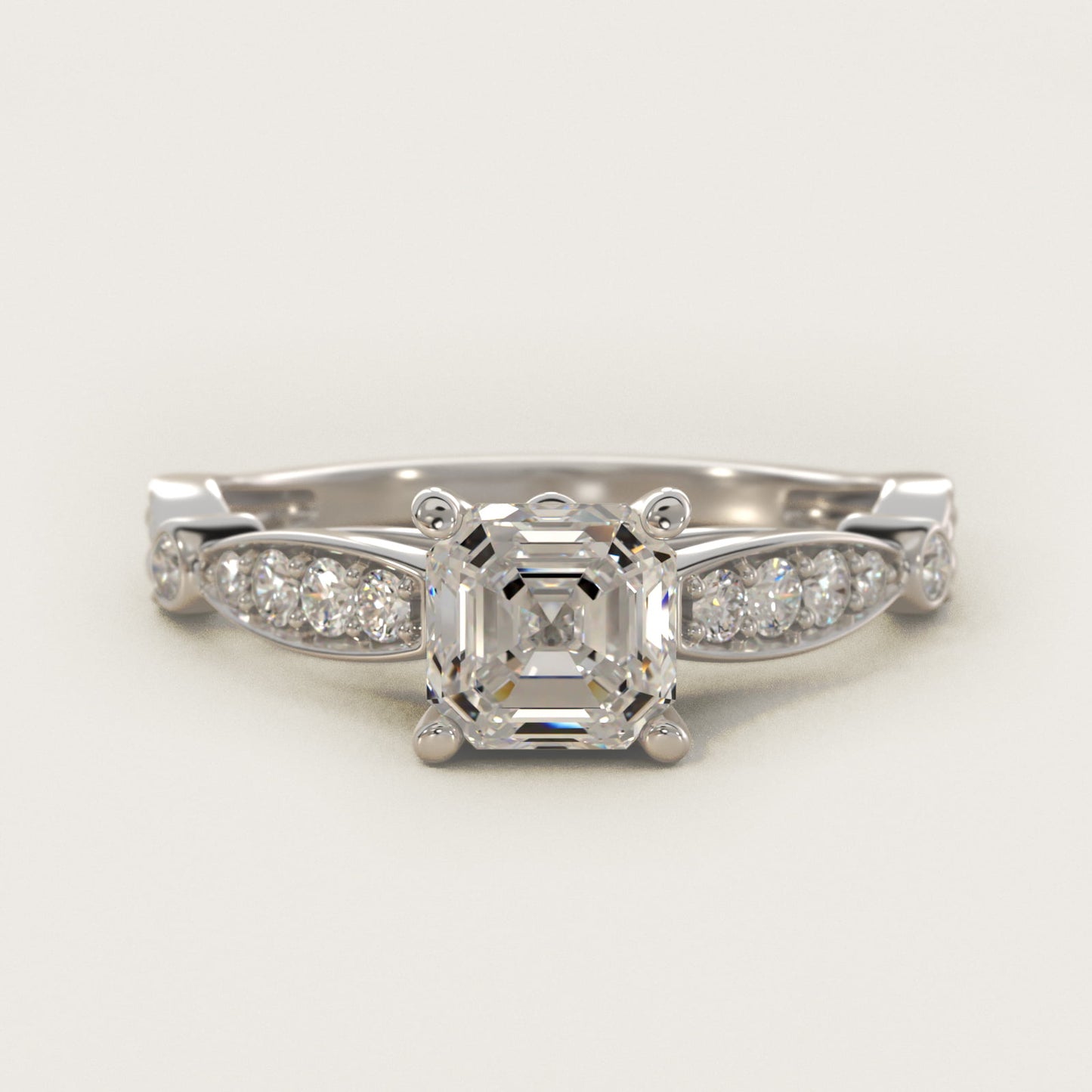 Embossed Vintage-Style Engagement Ring In 14K White Gold By James Allen - Asscher Center
