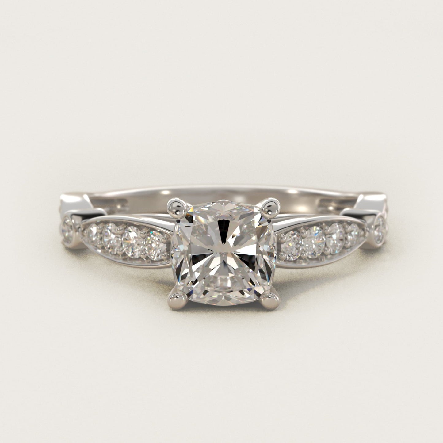 Embossed Vintage-Style Engagement Ring In Platinum By James Allen - Cushion Center