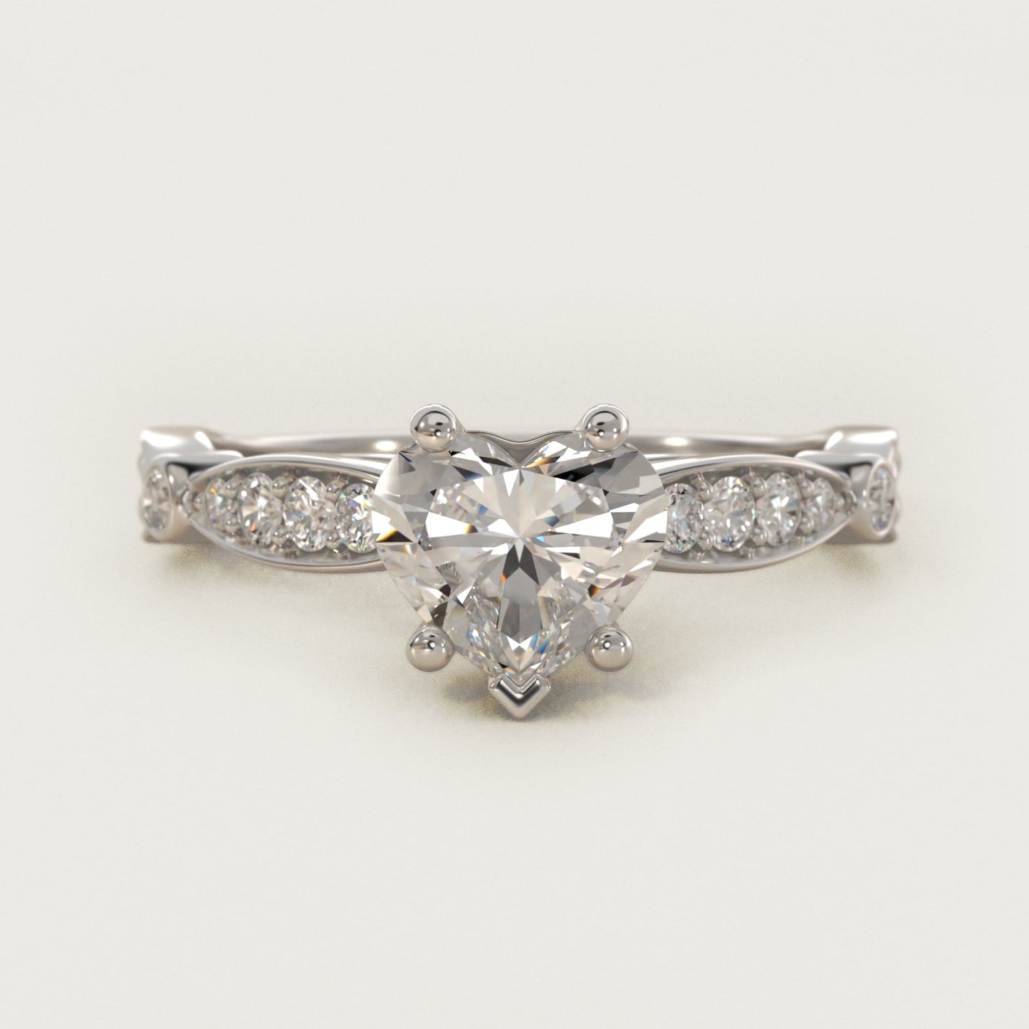 Embossed Vintage-Style Engagement Ring In 14K White Gold By James Allen - Heart Center